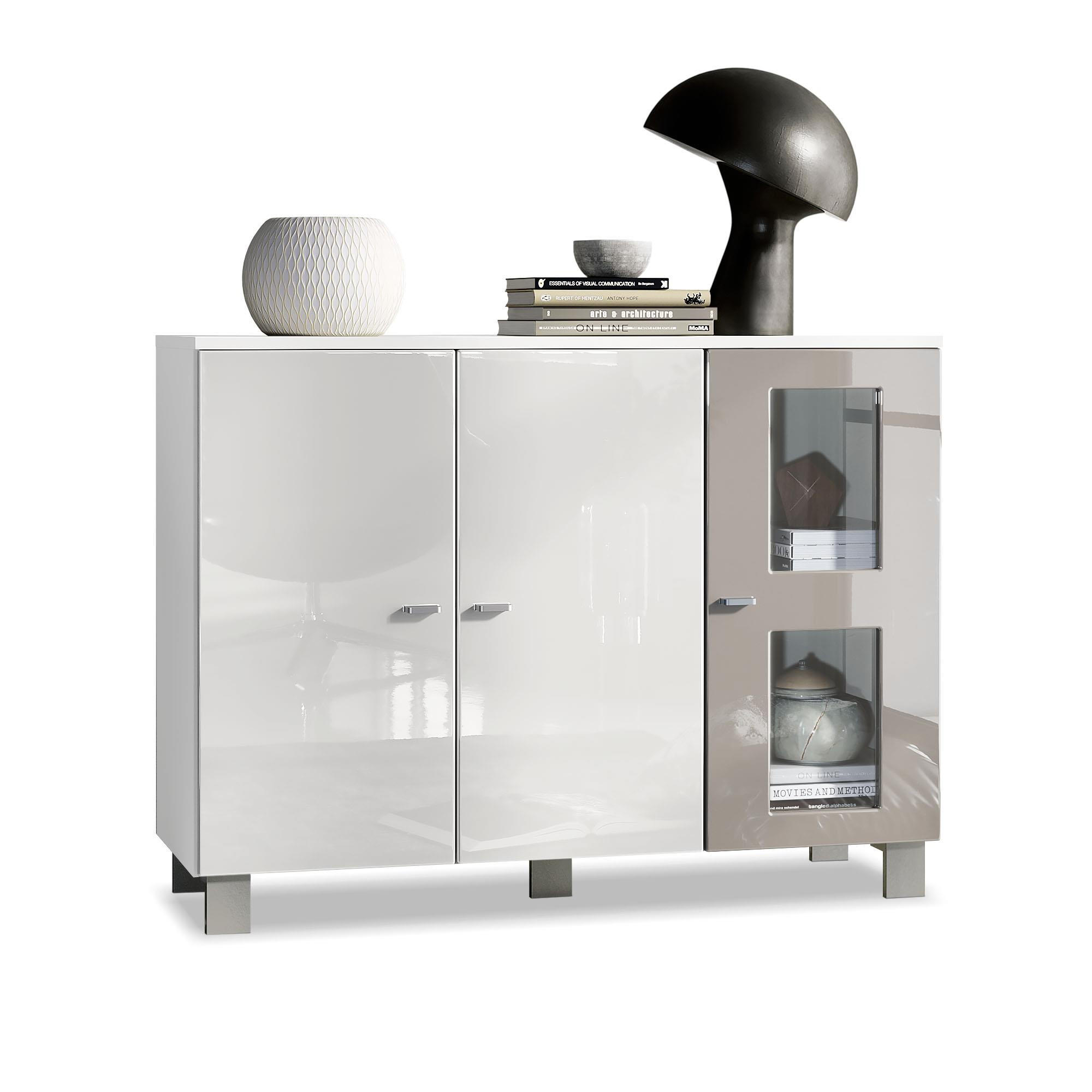 SIDEBOARD Denjo Tür in Sandgrau Hochglanz - Sandfarben, Holzwerkstoff (107/81/35cm) - Vladon