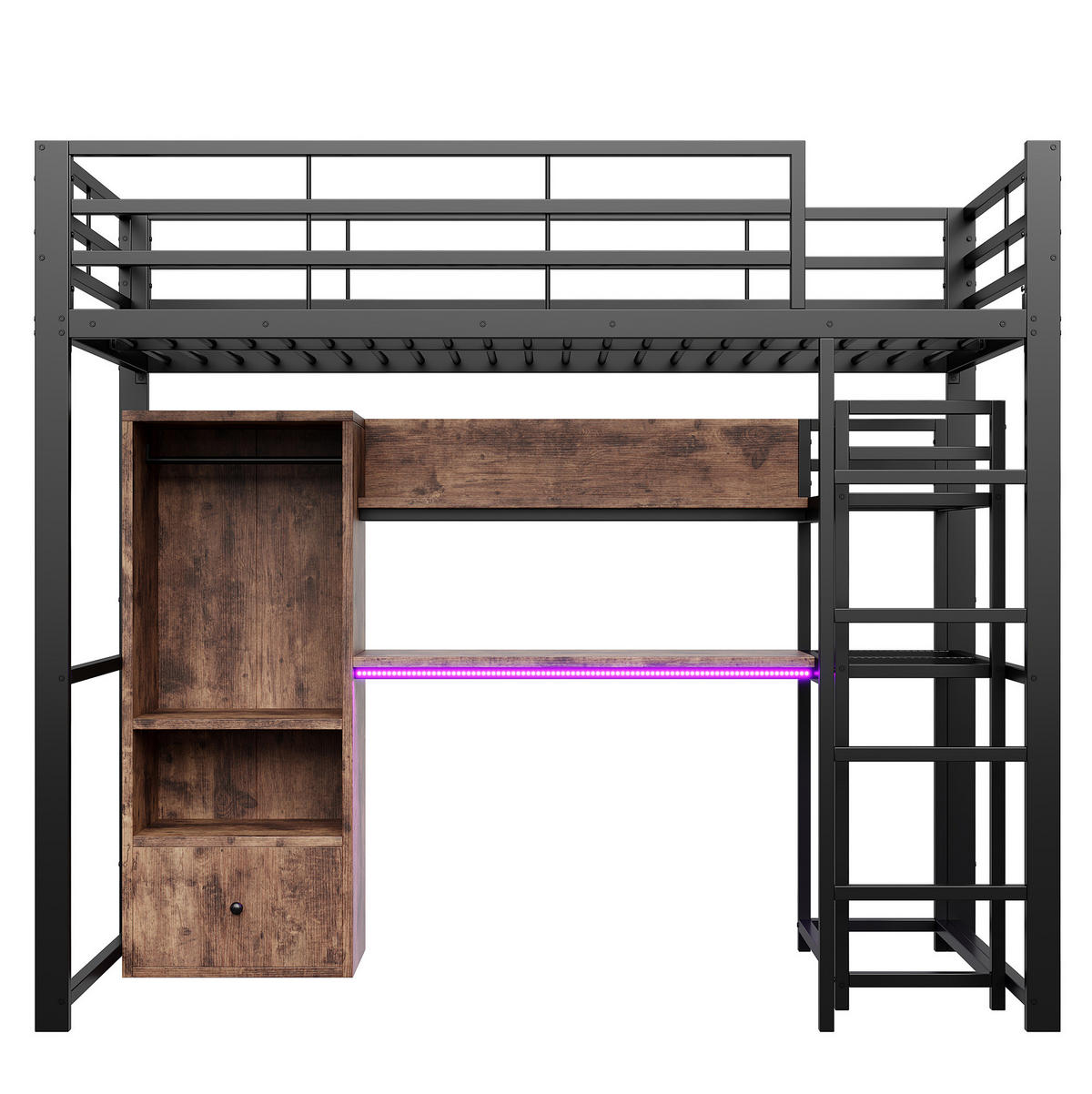 HOCHBETT 90/200 cm schwarz aus Metall/MDF mit Schreibtisch - Schwarz, Holzwerkstoff (90/200cm) - OKWISH