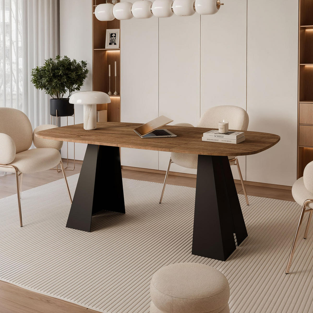 AUSZIEHTISCH ZELO 120/60/76 cm, Schwarz / Lefkas-Eiche - Schwarz/Eiche San Remo, Holzwerkstoff/Metall (60/120/76cm) - Idohome