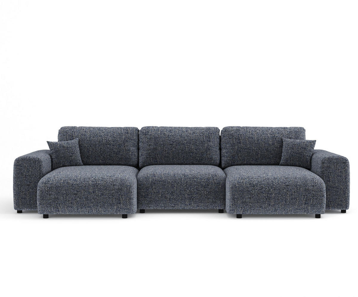 PANORAMASOFA Zanzibar Marineblau Webstoff - Schwarz/Dunkelblau, Holz/Holzwerkstoff (325/79/144cm) - Maison de Reve