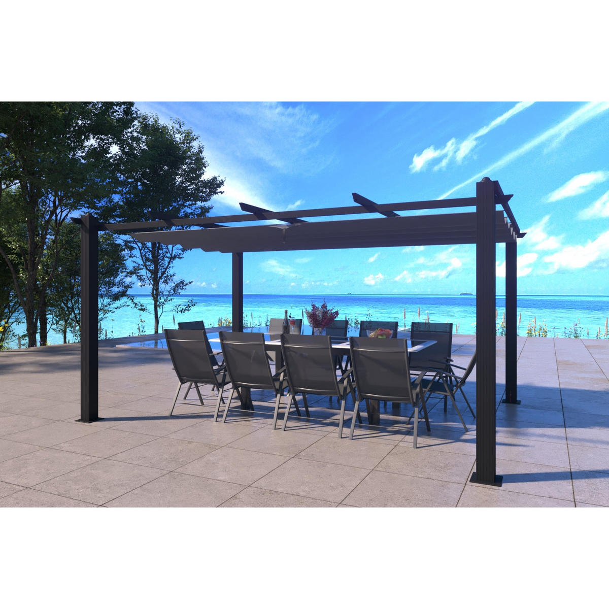 PERGOLA Nila Grau 3 x 4 m Aus Stoff - Grau, Metall (298/227/405cm) - Concept Usine