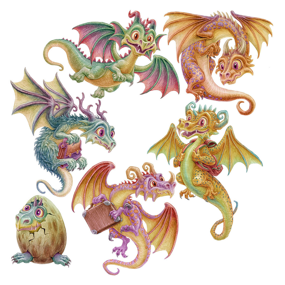 WANDAUFKLEBER 130x111cm - Kleine Drachen - Multicolor, Kunststoff (130/111/0.1cm) - Wallfluent