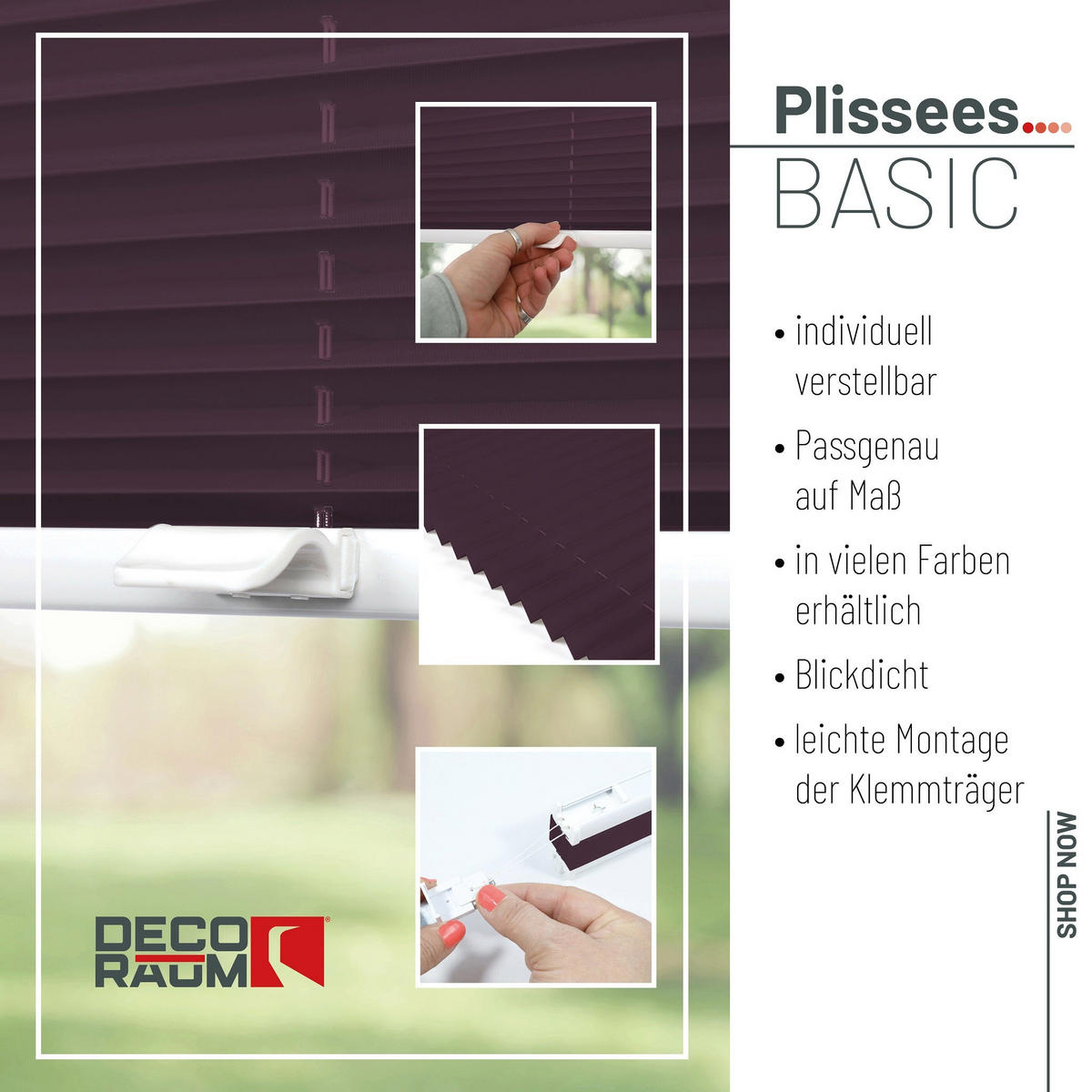 PLISSEE Basic ohne Bohren - Violett, Textil (100/150cm) - Deco-Raum