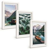 BILDER SET 3er Set - 20x30 cm Weißer Rahmen - Bergsee, Boot, Waldnebel - Weiß, Kunststoff (20/30cm) - TULUP
