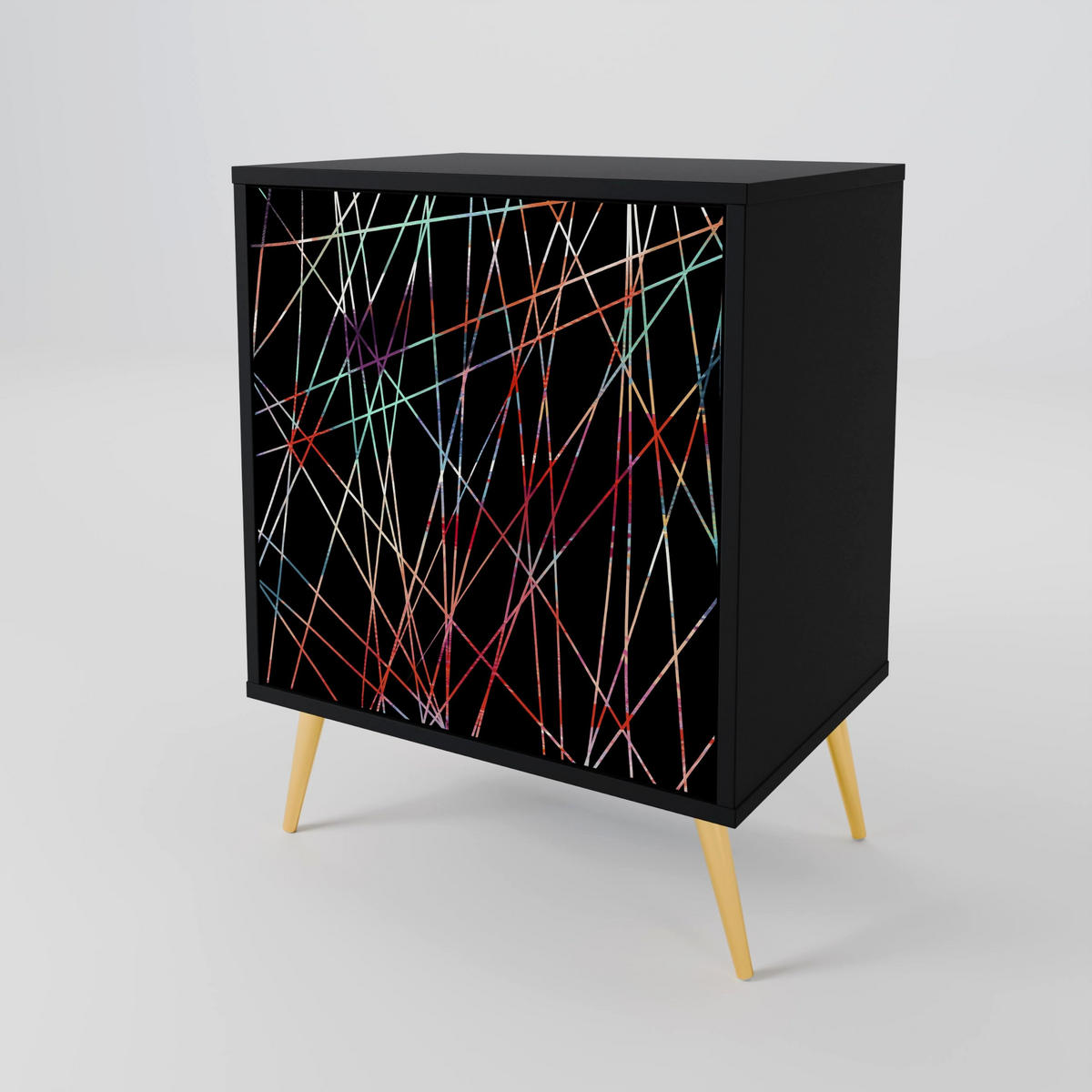 SIDEBOARD LUMINOUS SNARE, Schwarz, 57,5x42x72,5 cm, Schwarze Metallfüße - Multicolor/Schwarz, Holzwerkstoff/Metall (57.5/72.5/42cm) - SpaceRebels