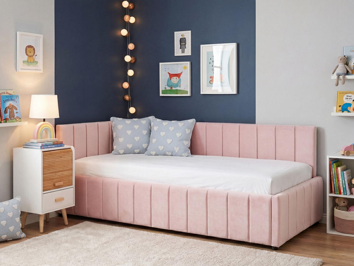 TAGESBETT Samtstoff 90/200 cm Pastellrosa Lisieux - Pink, Textil (90/200cm) - Beliani