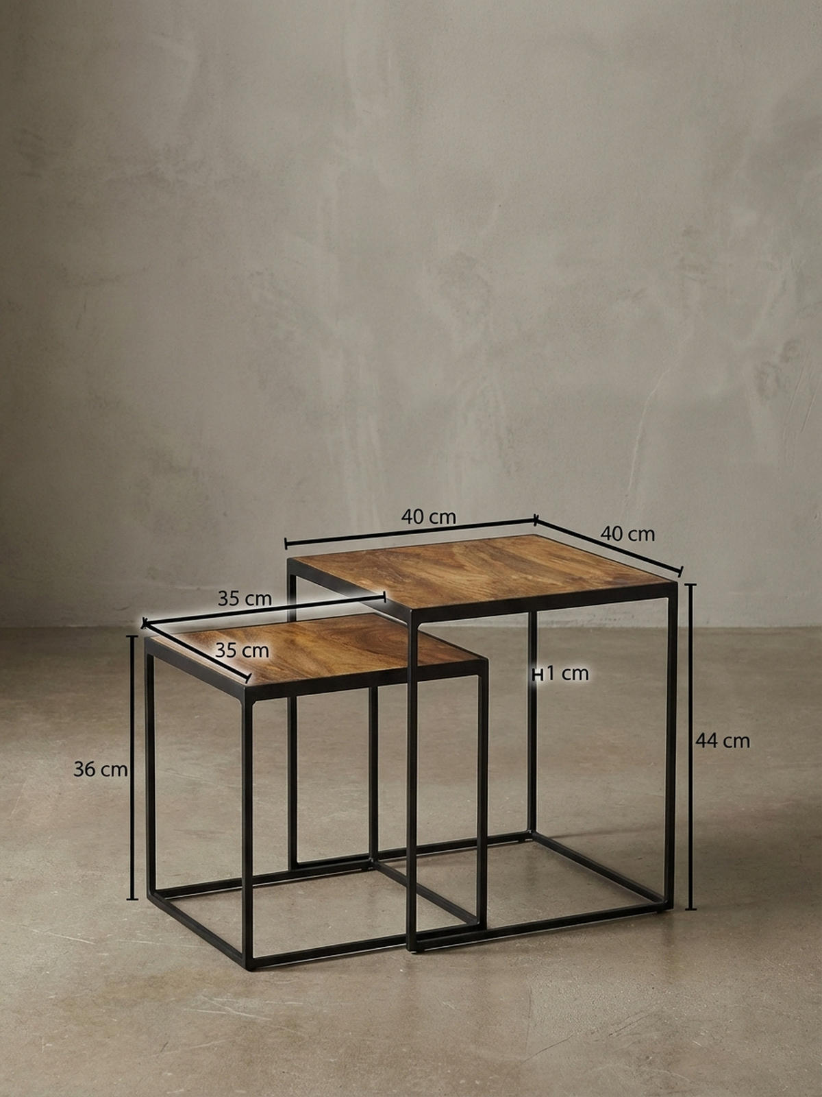 BEISTELLTISCH Set – 2-teilig Mango Massivholz Metall Braun Schwarz Industrial - Schwarz/Braun, Holz/Metall (40/40/44cm) - KADIMA DESIGN