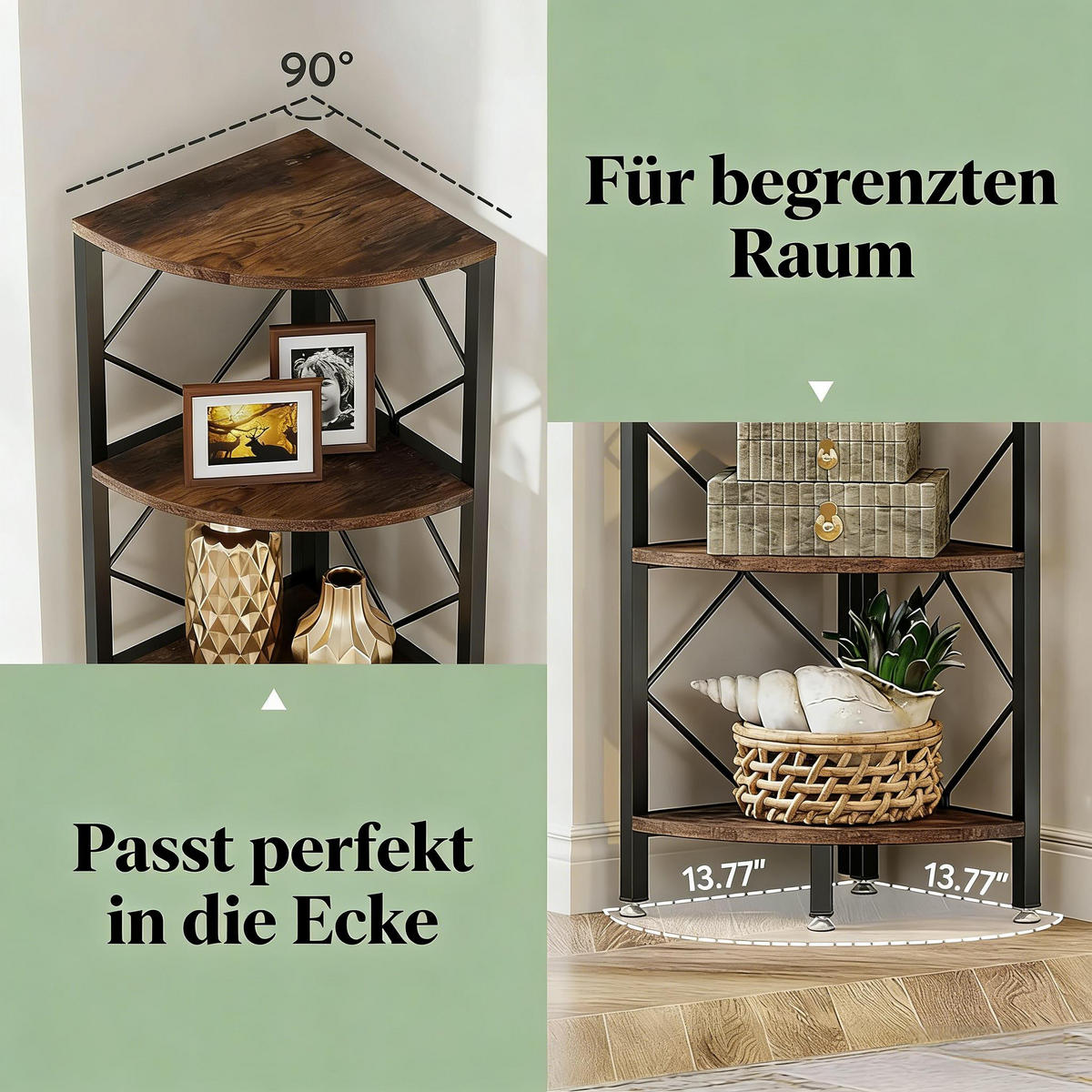 BÜCHERREGAL Schwarz/Braun 7 Ebenen Eckregal 35/35/200 cm - Schwarz, Metall (35/200/35cm) - PANGIVO