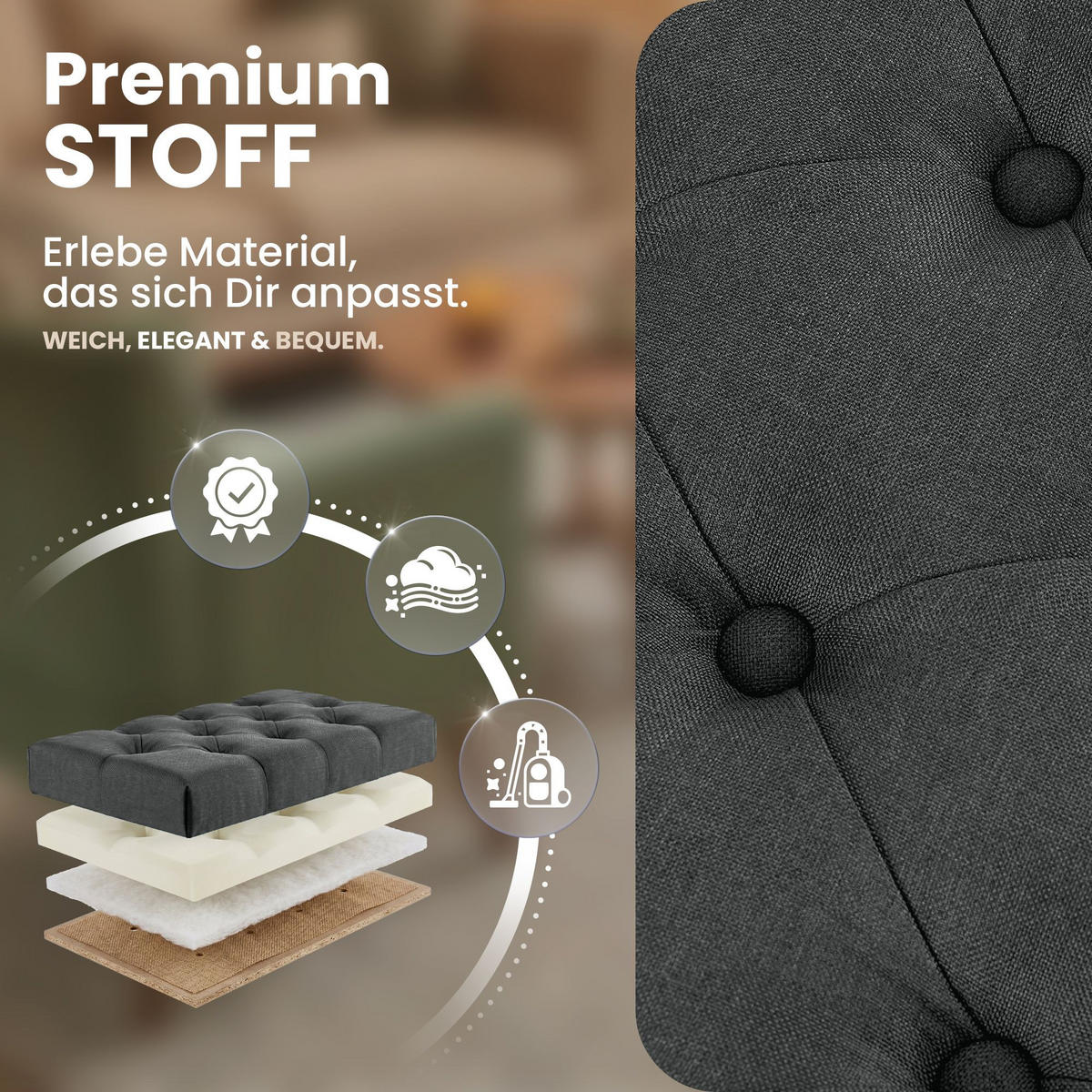 SITZBANK 150/38 cm Stoff Dunkelgrau - Dunkelgrau/Schwarz, Textil/Metall (150/46/38cm) - CLP