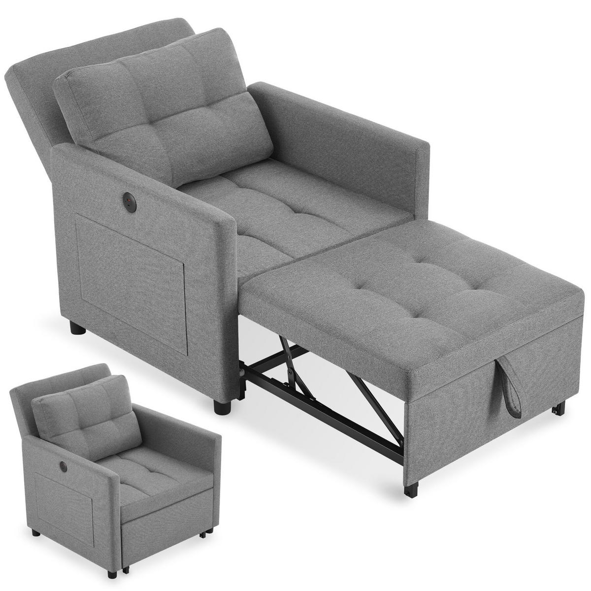 SCHLAFSESSEL Toyama, 82 x 80 x 86 cm, Belastbarkeit 150 kg, grau - Grau, Textil (82/86/144cm) - tectake