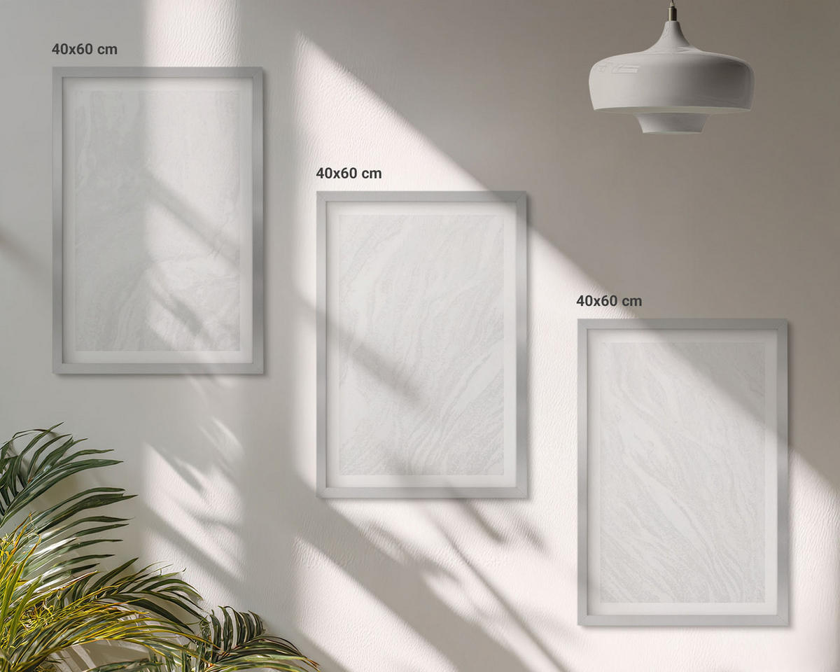 WANDBILDER 3er Set - 40x60 cm Silberner Rahmen - Elegante Marmorstruktur - Silberfarben, Kunststoff (40/60cm) - ArtPrintCave