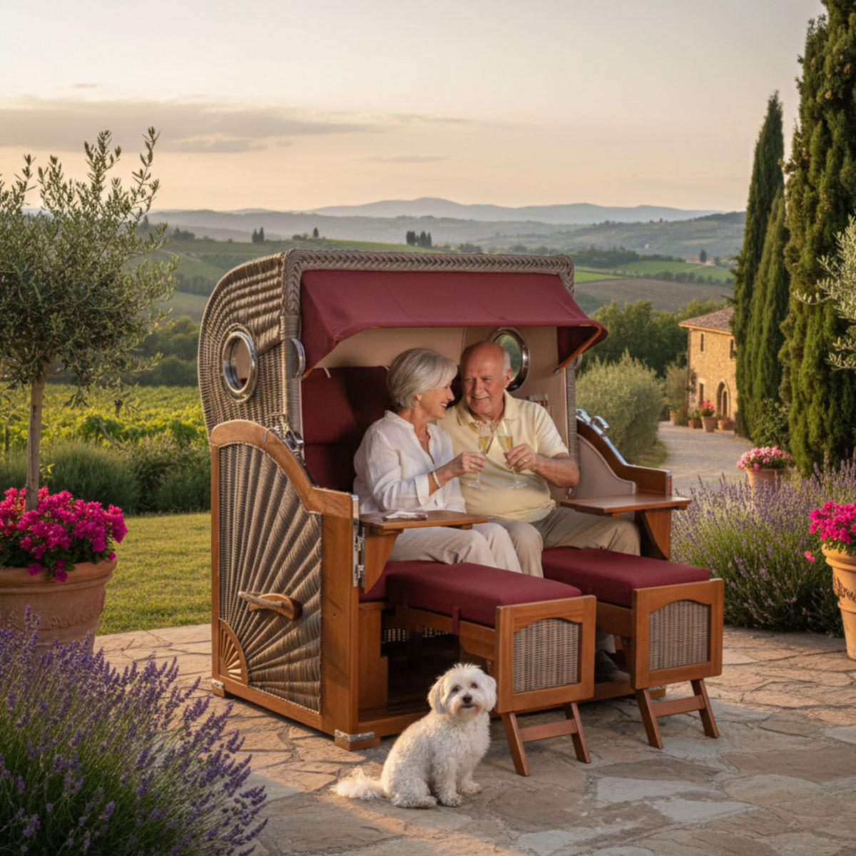 STRANDKORB XXL Düne Grande 2,5 Sitzer - Rot/Braun, Metall (142/170/95cm) - Mr. Deko