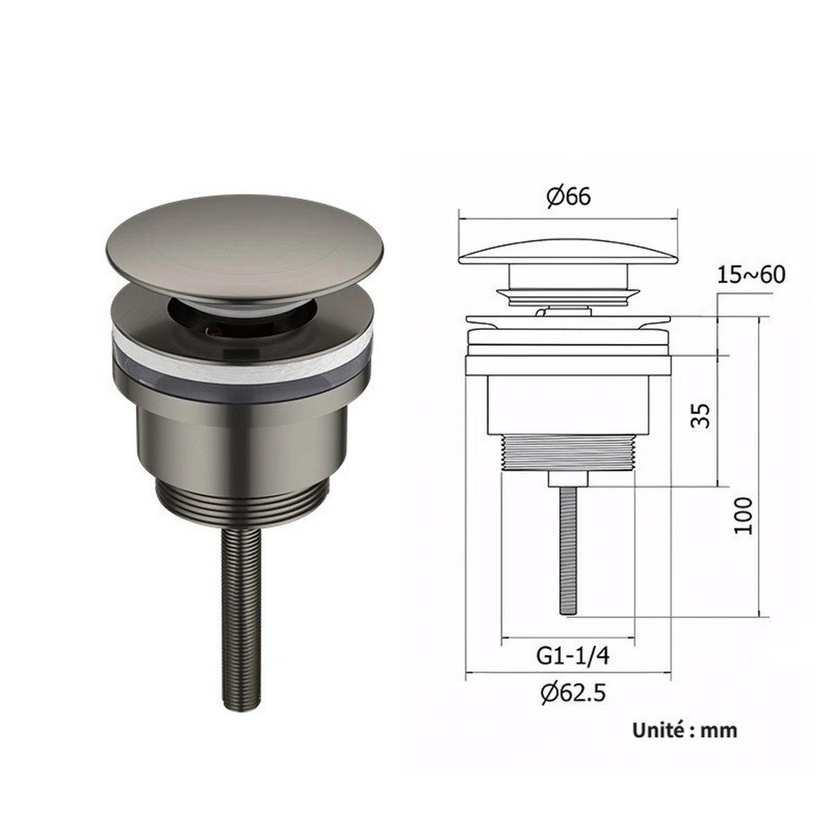 SPÜLBECKEN-ABLAUF – Grau – Schraubmodell - Grau, Metall (10/7/7cm)
