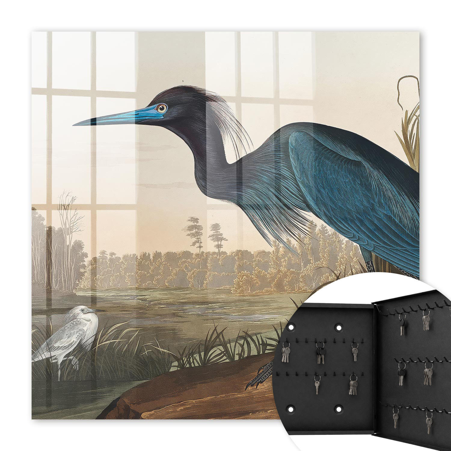 SCHLÜSSELBOX Schwarz 30x30 cm- Türöffnung nach rechts - Exotischer Vogel - Blau, Metall (30/30/5cm) - TULUP