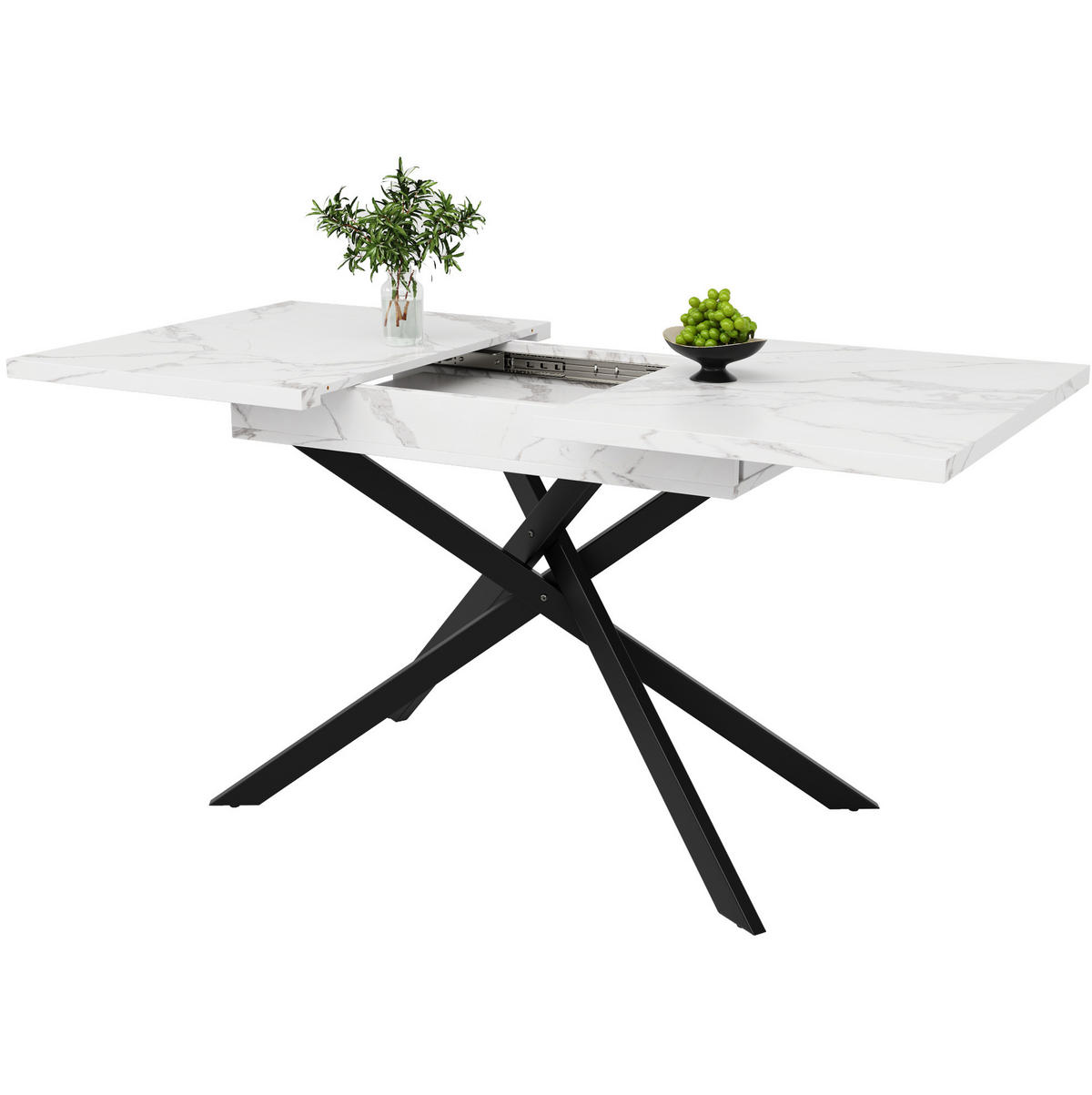 JEDÁLENSKÝ stôl 120-160/80/76,5 cm MDF biela/čierna, rozkladací - biela, kompozitné drevo (160/80/76.5cm) - BEAOK