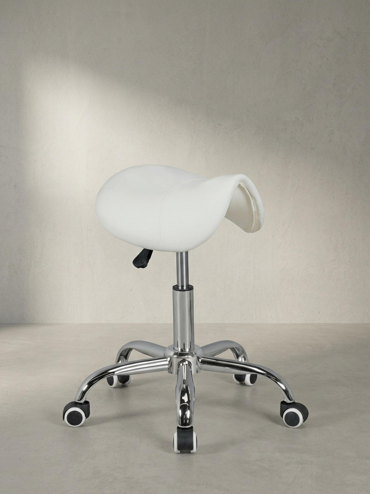 SATTELHOCKER höhenverstellbar mit 100 kg Belastbarkeit BEVANO, Weiß 60x60x60 cm - Silberfarben/Weiß, Kunststoff/Textil (60/60/60cm) - KADIMA DESIGN