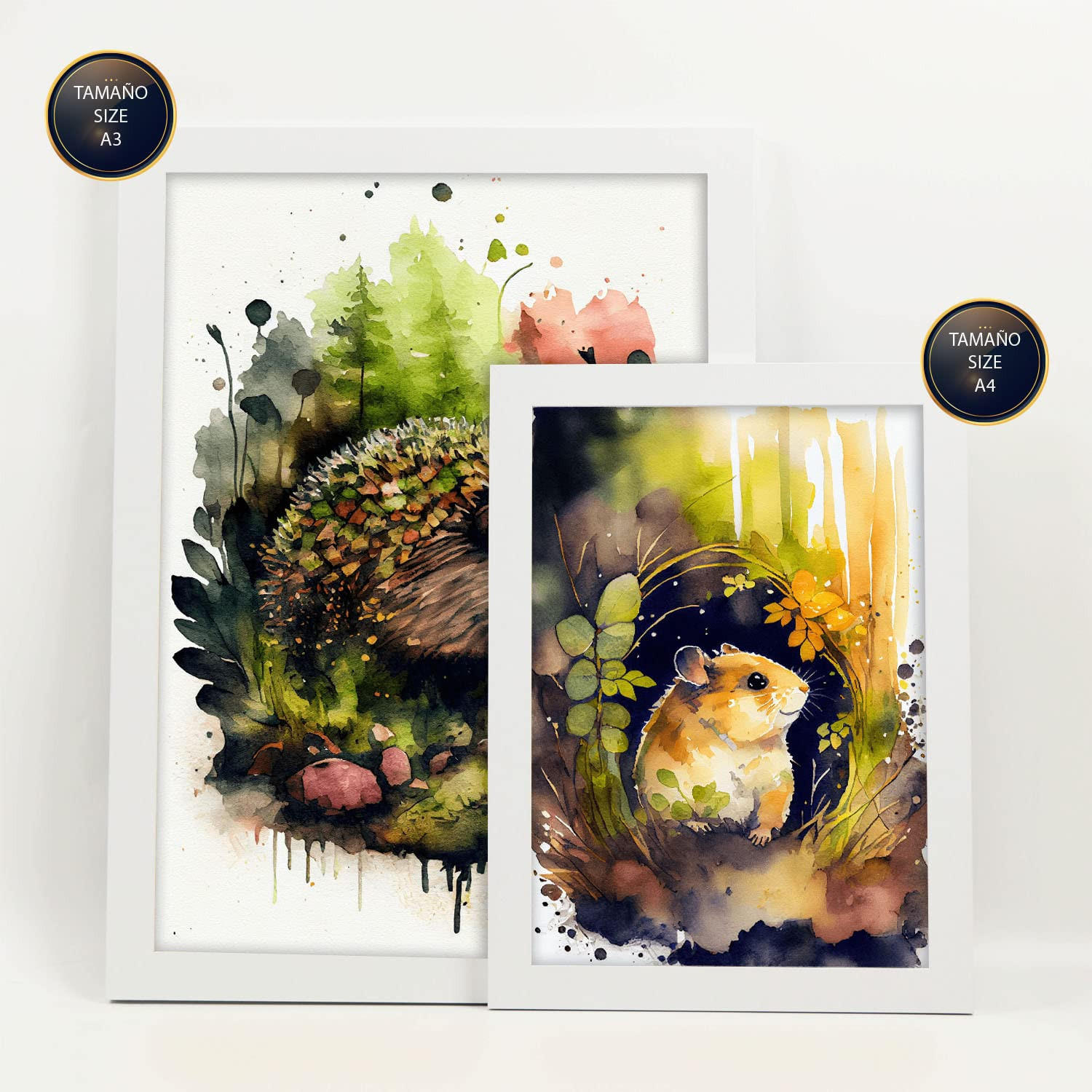 POSTER Set Mit 6 Lebewesen Illustrationen Von Tieren In Naturlandschaften, Realistischer Aquarellstil Innenarchitektur A3 & A4 Weißer Rahmen - Weiß, Papier (29/3cm) - Nacnic
