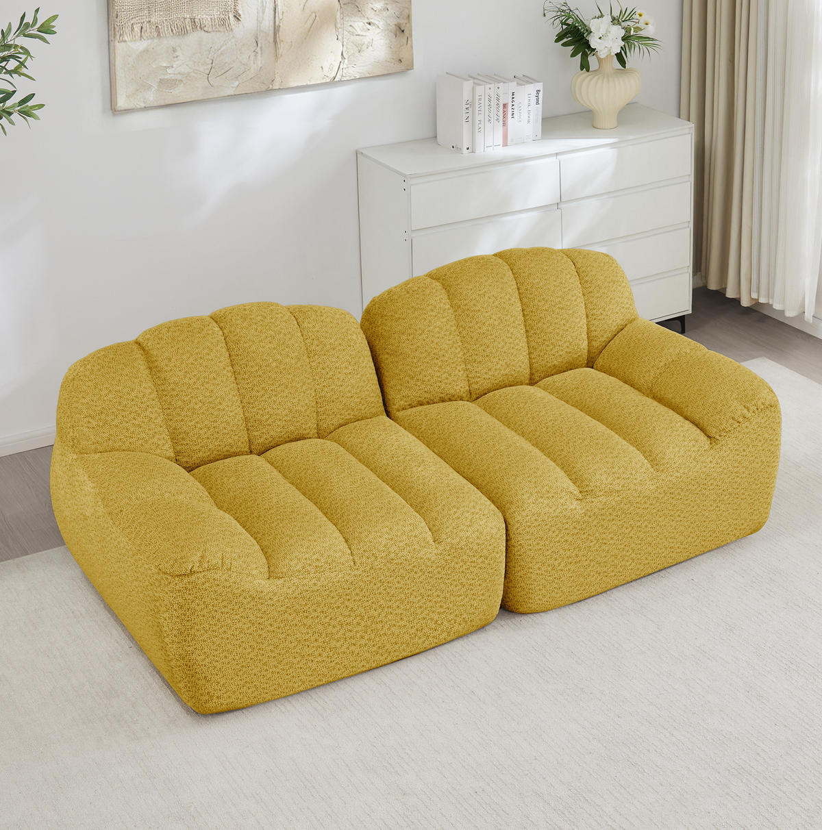 MODULARES 2-Sitzer-Sofa aus granuliertem Fleece mit ergonomischer Muschelform Gelb - Gelb, Textil (104/79/210cm) - Modenvie