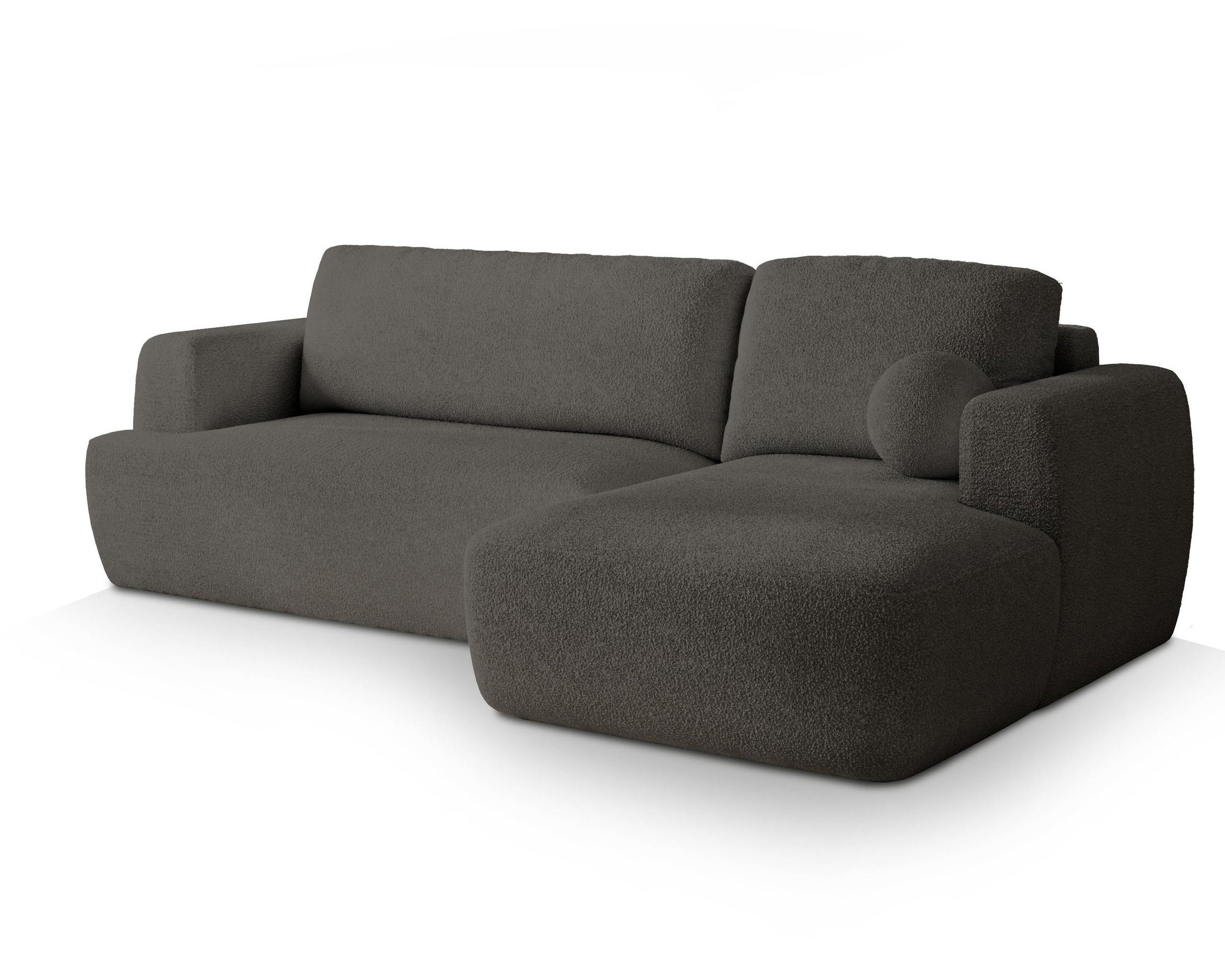 ECKSOFA SENTI N R-S Grau Boucle-Stoff mit Schlaffunktion - Grau, Holz (246/148cm) - MASSENO