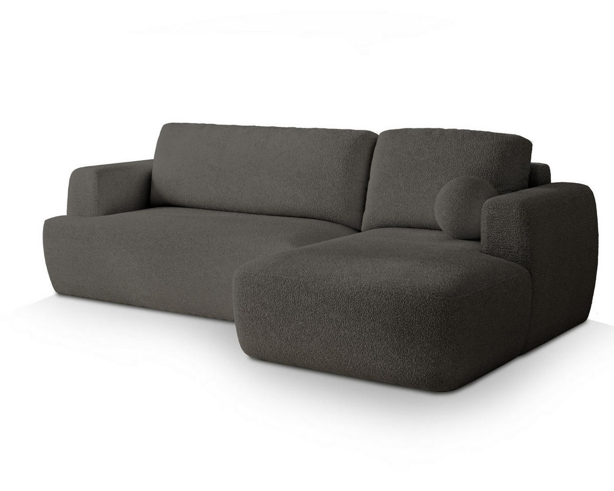 ECKSOFA SENTI N R-S Grau Boucle-Stoff mit Schlaffunktion - Grau, Holz (246/148cm) - MASSENO