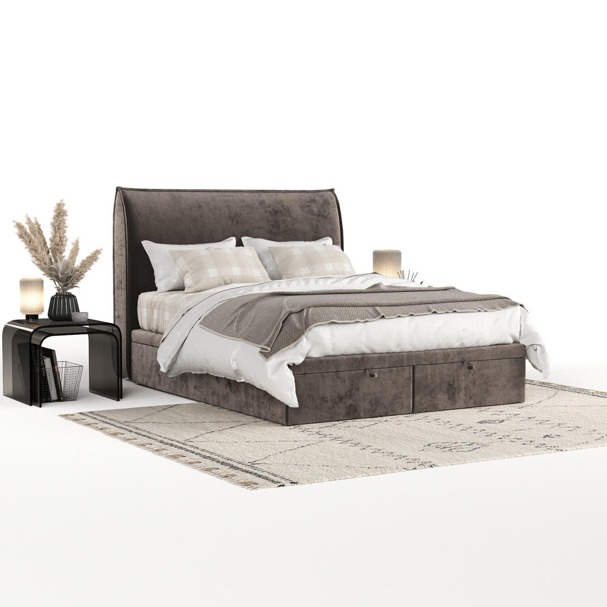 POLSTERBETT Tuvalu mit Stauraum 160/200 cm Braun im Lotta Stoff - Schwarz/Braun, Holz/Holzwerkstoff (160/200cm) - AltaBeds