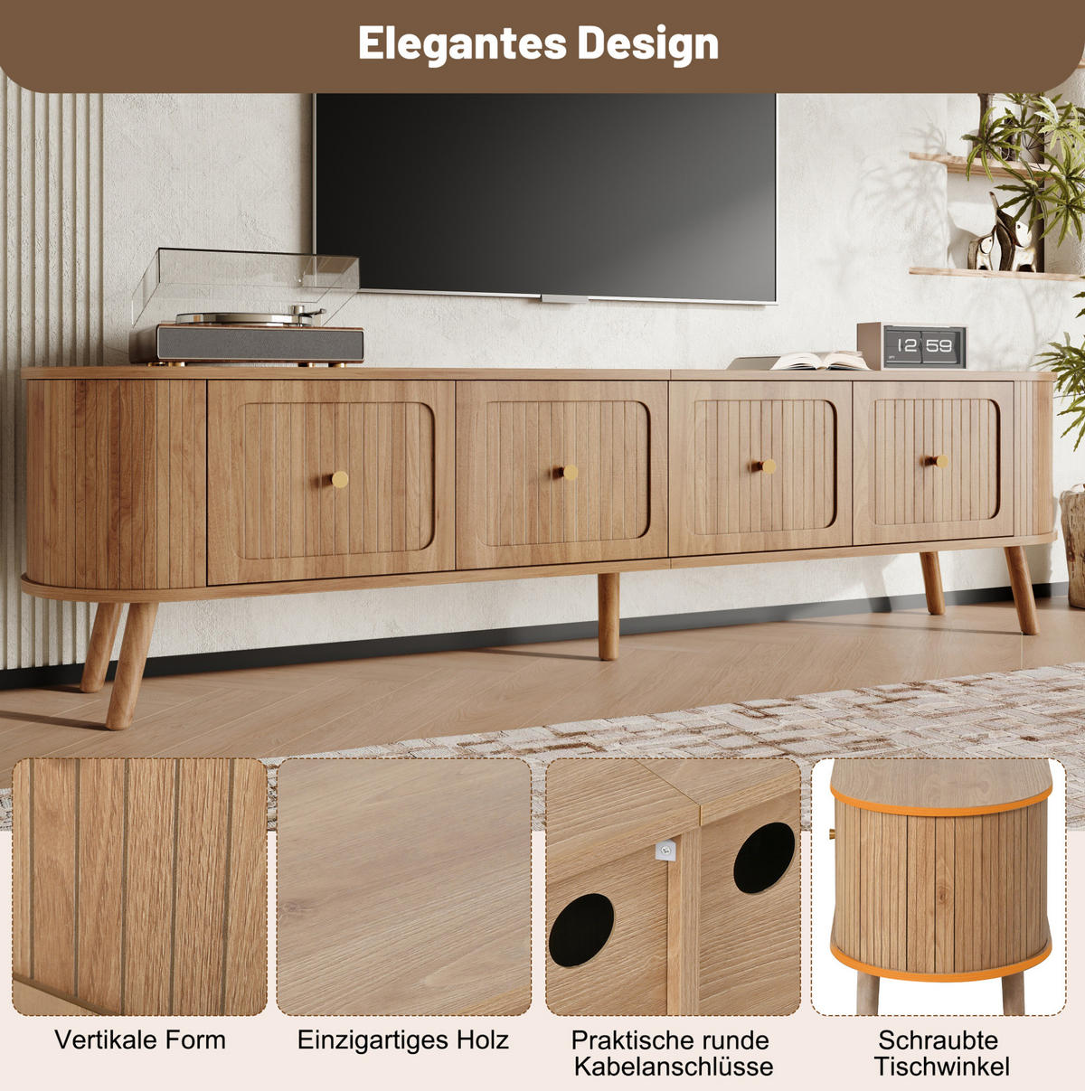 TV-SCHRANK 180/38/47 cm Eiche aus MDF mit Klapptüren - Braun, Holzwerkstoff (180/47/38cm) - OKWISH