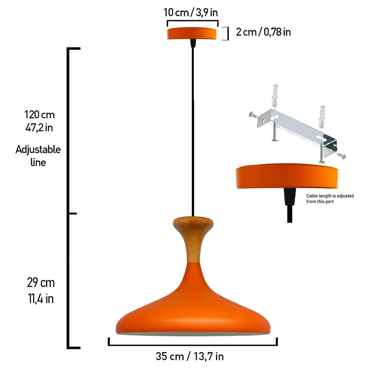 PENDELLEUCHTE Champion Pilz-Holz 35/29 cm - Orange, Holz/Metall (29/35/29cm) - Bamyum