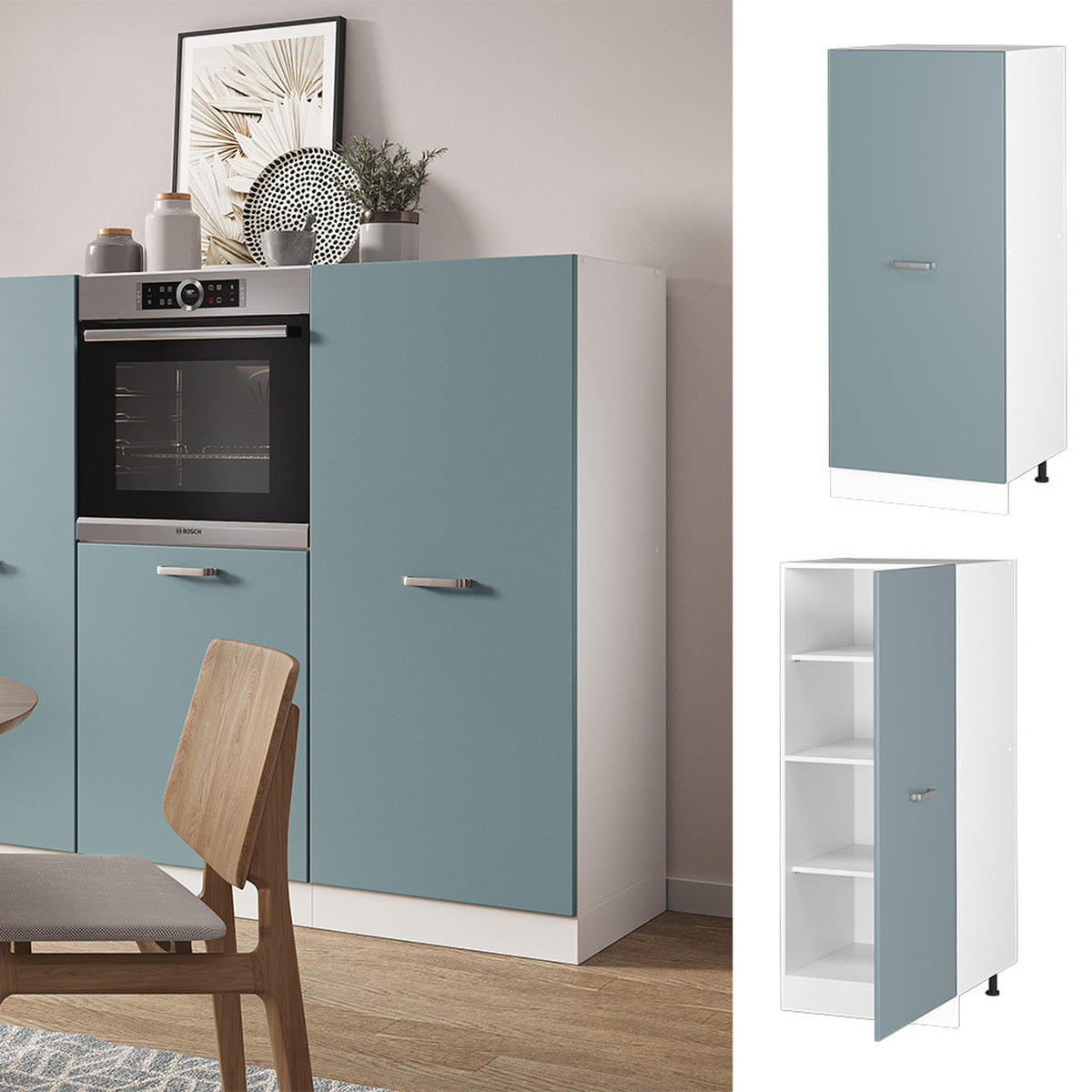 HOCHSCHRANK R-Line Blau-Grau 60 cm - Blaugrau/Weiß, Holzwerkstoff (60/143/57cm) - Vicco