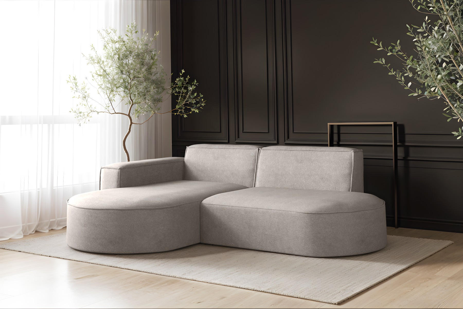 ECKSOFA Modena Modern Und Komfort Velours Stoff Salvador Links Beige - Creme, Holz/Textil (165/236cm) - Kaiser Möbel
