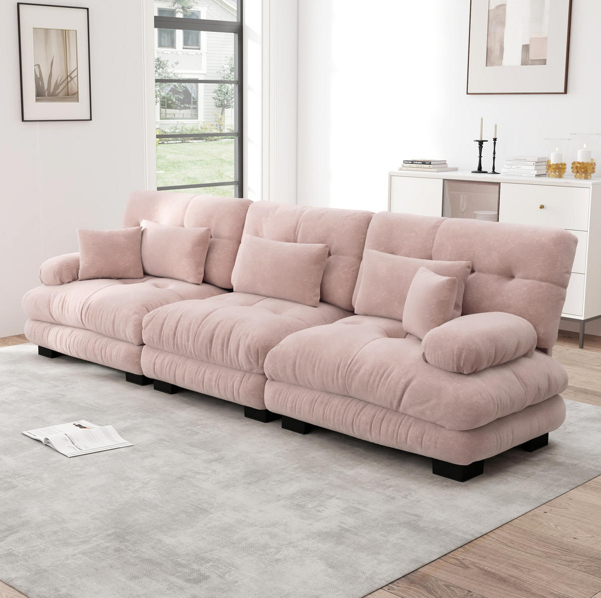 SOFA modular mit tiefem Sitz Chenille Pink - Pink, Kunststoff (77/81/313cm) - Meubliv