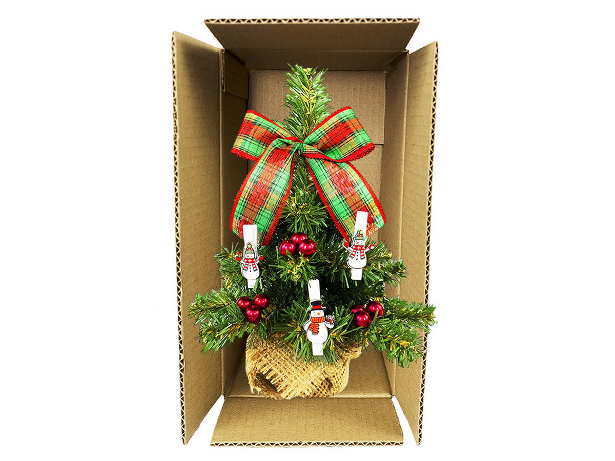 WEIHNACHTSBAUM künstlicher 25 cm, TINY 7, mit 26-teiligem Weihnachtsbaumschmuck, inkl. Metallständer und Aufbewahrungsbox - Rot/Weiß, Kunststoff/Stein (18/25cm) - LAALU