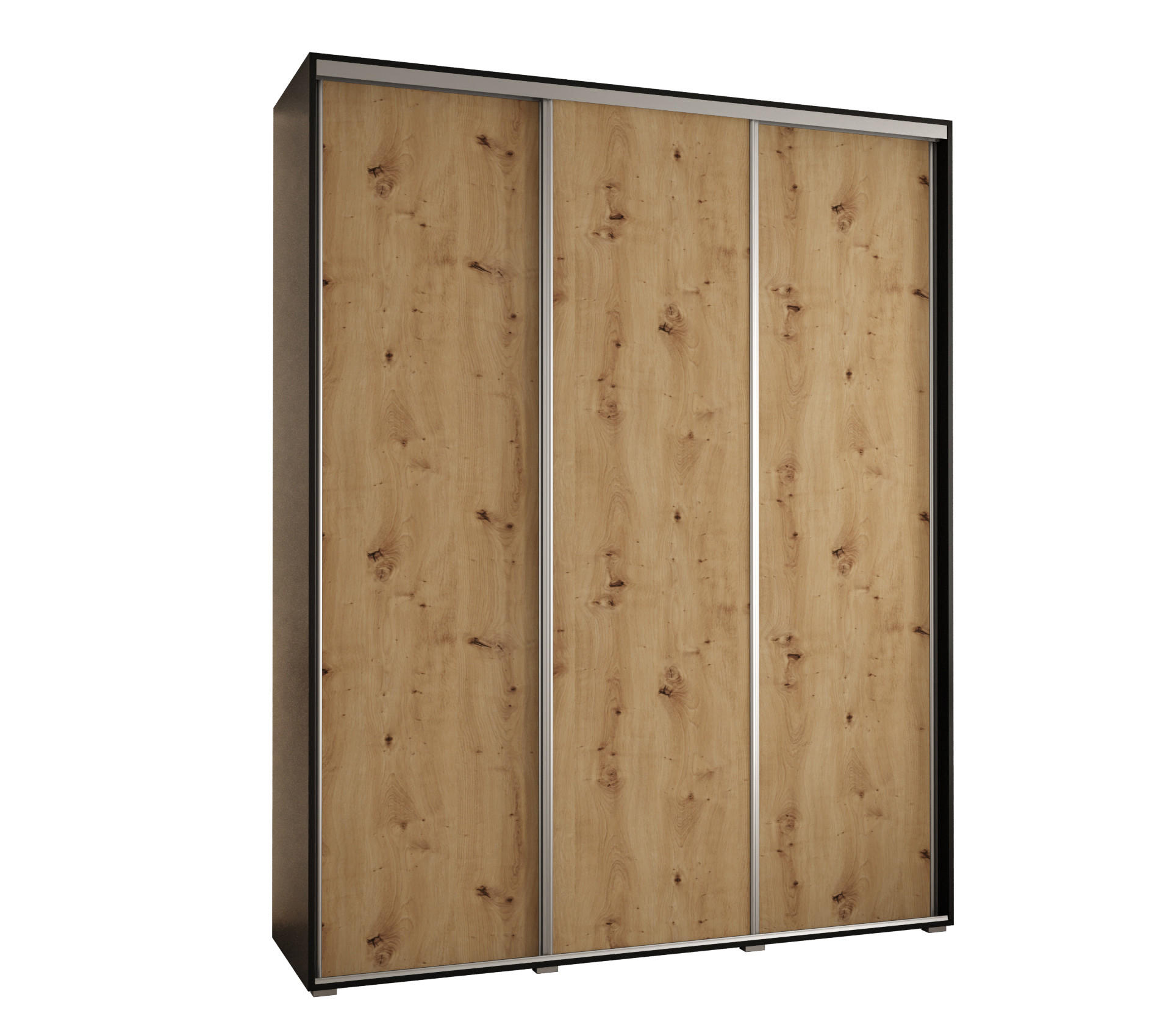 Abiks Möbel Schwebetürenschrank Schwarz, Eiche Artisan, Silber 200x235x60 cm