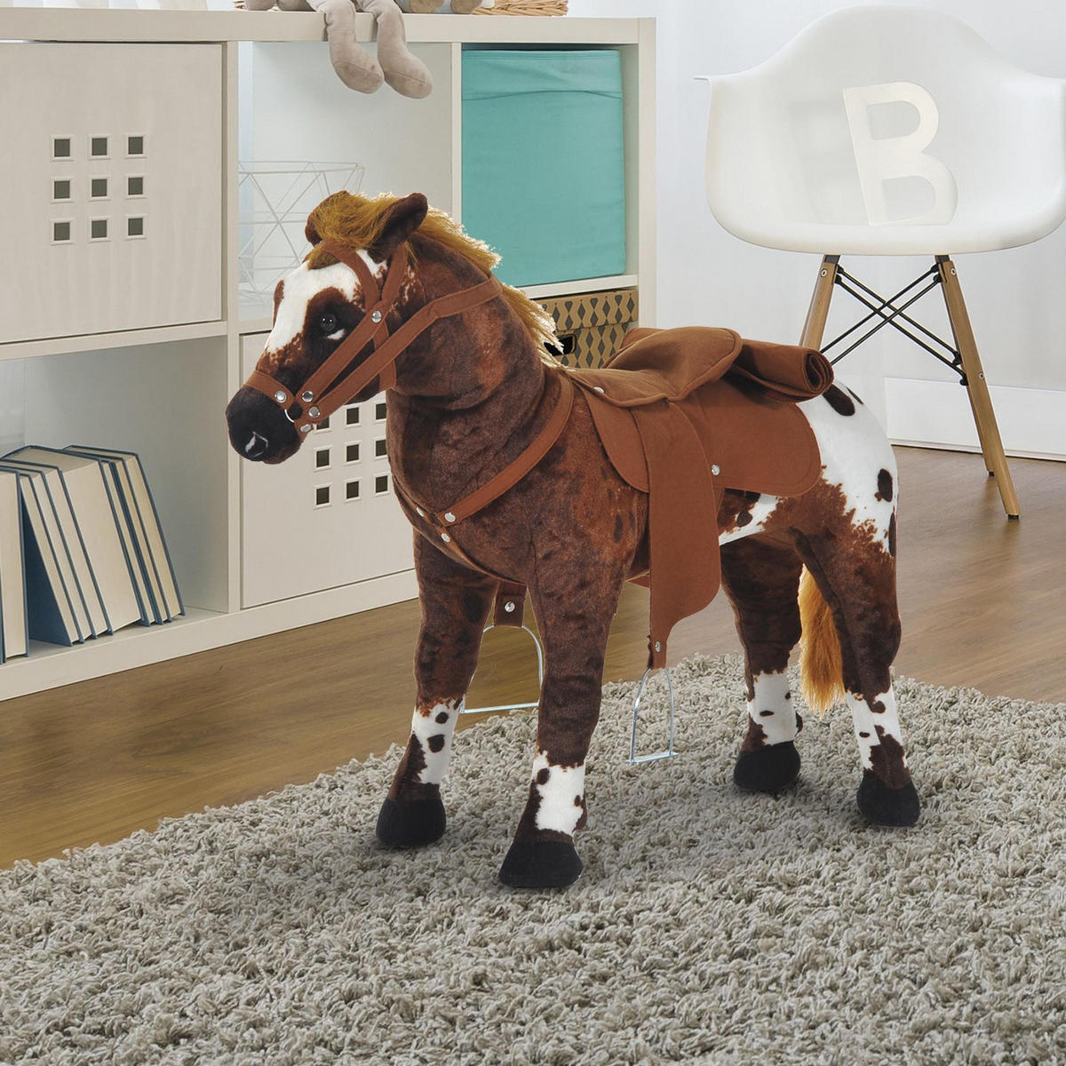 SPIELPFERD Reitpferd für 2+ Jahre Kinder mit Pferd Sound Plüschtier Braun+Weiß - Braun, Metall (28/60/85cm) - HOMCOM