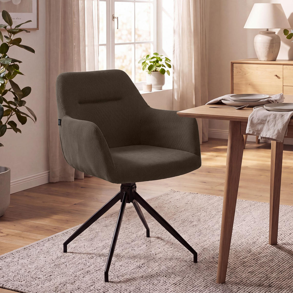 ESSZIMMERSTUHL Cord Dunkelbraun - Dunkelbraun/Schwarz, Textil/Metall (58/85/60cm) - CLP