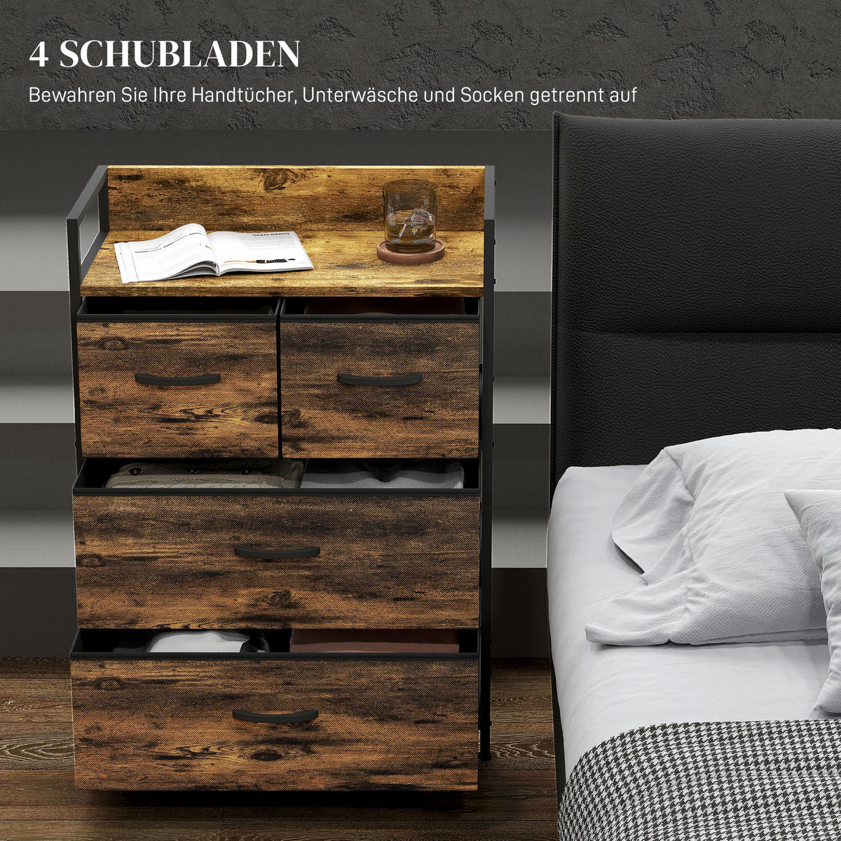 KOMMODE, Sideboard, Rustikal-Braun - Braun, Textil (29/85/60cm) - HOMCOM