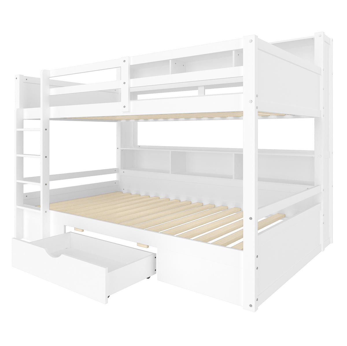 ETAGENBETT 90/200 cm Weiß mit Schublade und Ablagefächern ohne Matratze - Weiß, Holz (90/200cm) - MIVRAY