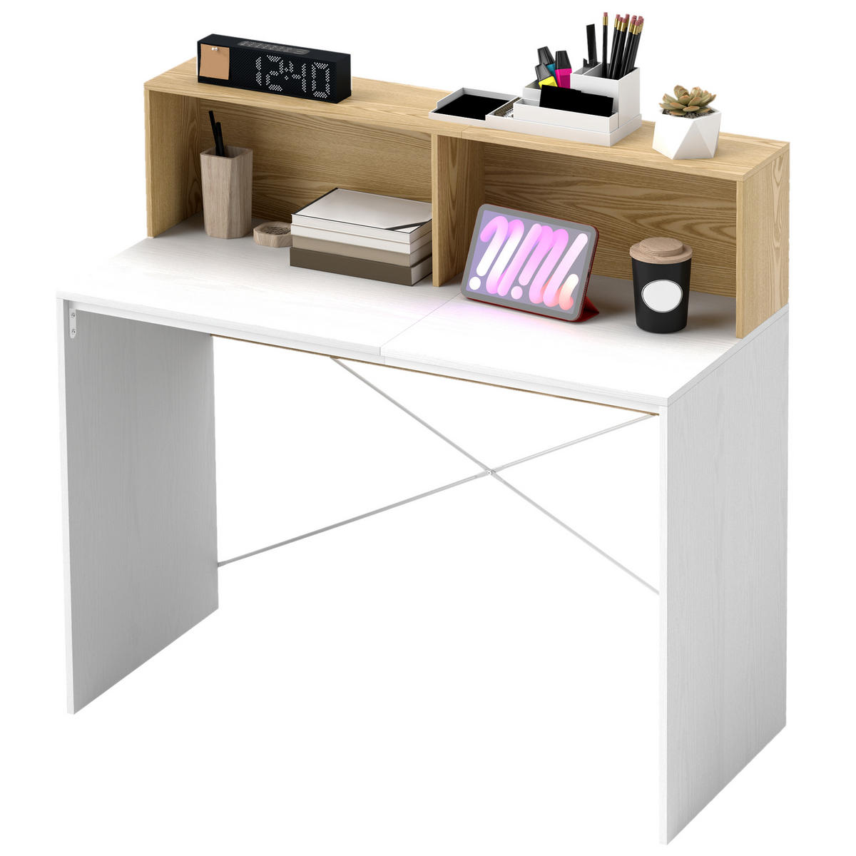 BÜROTISCH Weiß und Naturholz 1 Stück - Multicolor, Holzwerkstoff (80/40/102.6cm) - GiPP