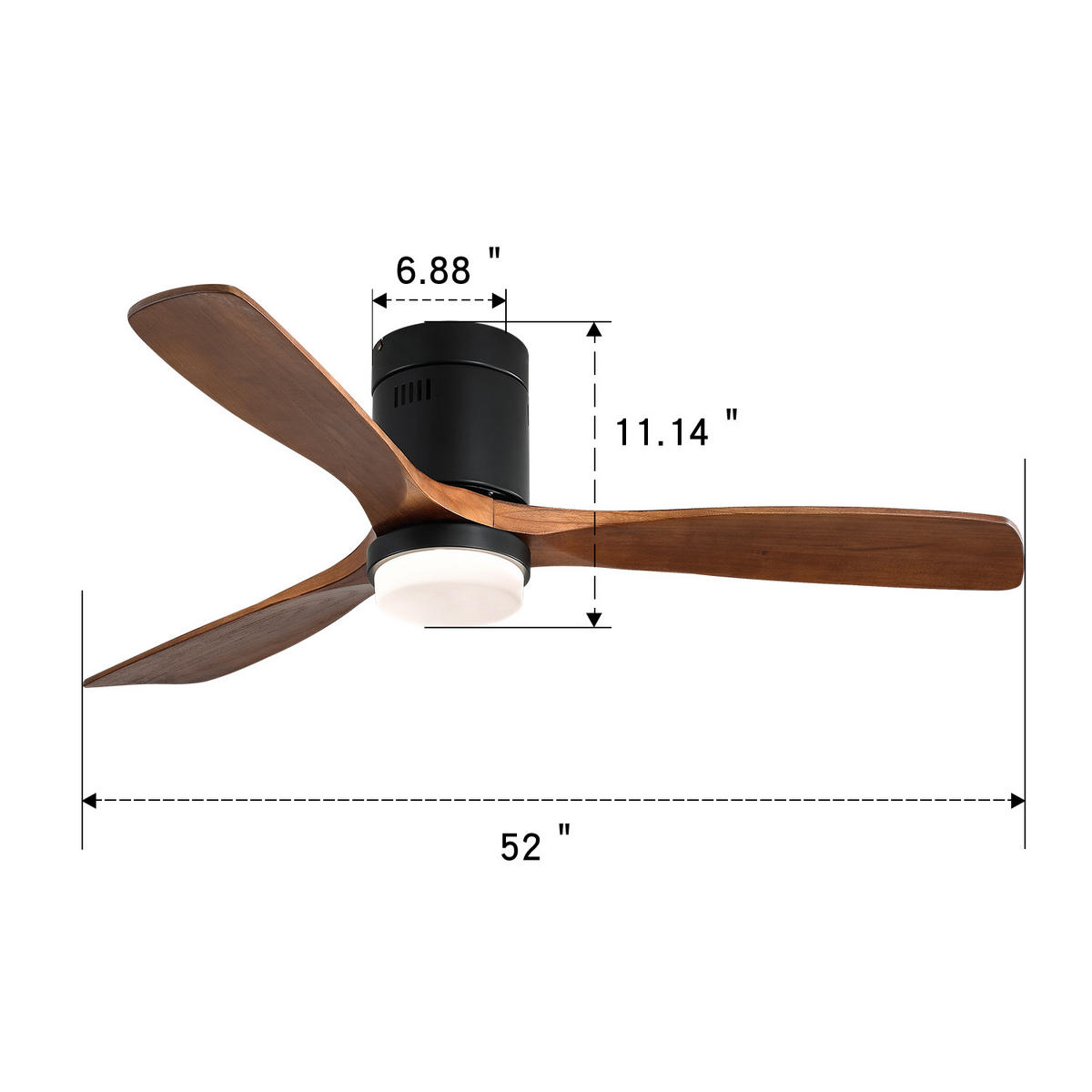DECKENVENTILATOR DE-16295 52 Zoll mit 3 Massivholzflügeln & LED Walnuss - Schwarz, Holz/Metall (132/132/30cm) - ComfortXL