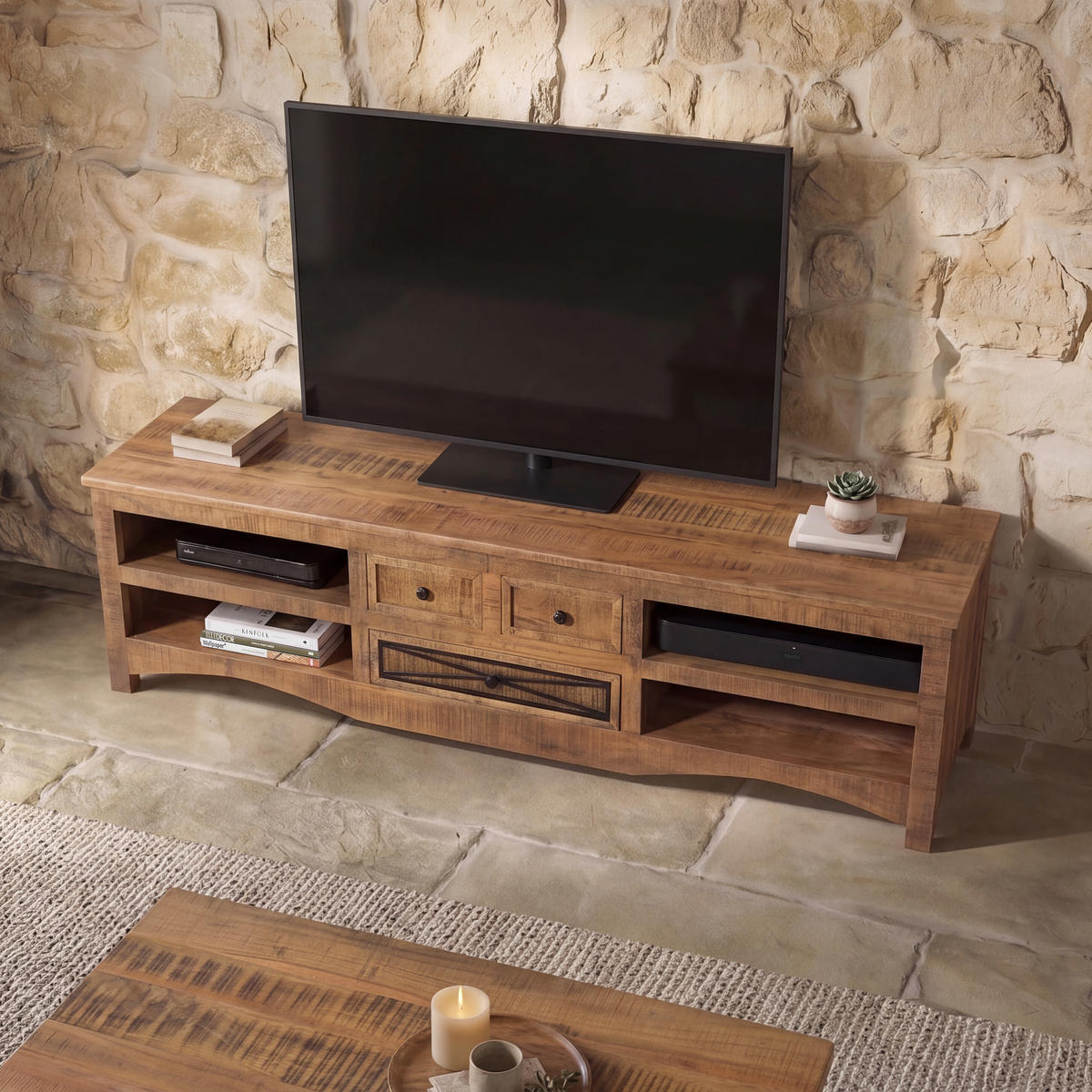 TV-BOARD Akazie 180x50x50 natur versiegelt NATURE OF SPIRIT #218 - Naturfarben, Holz (50/50/180cm) - Massivmoebel24