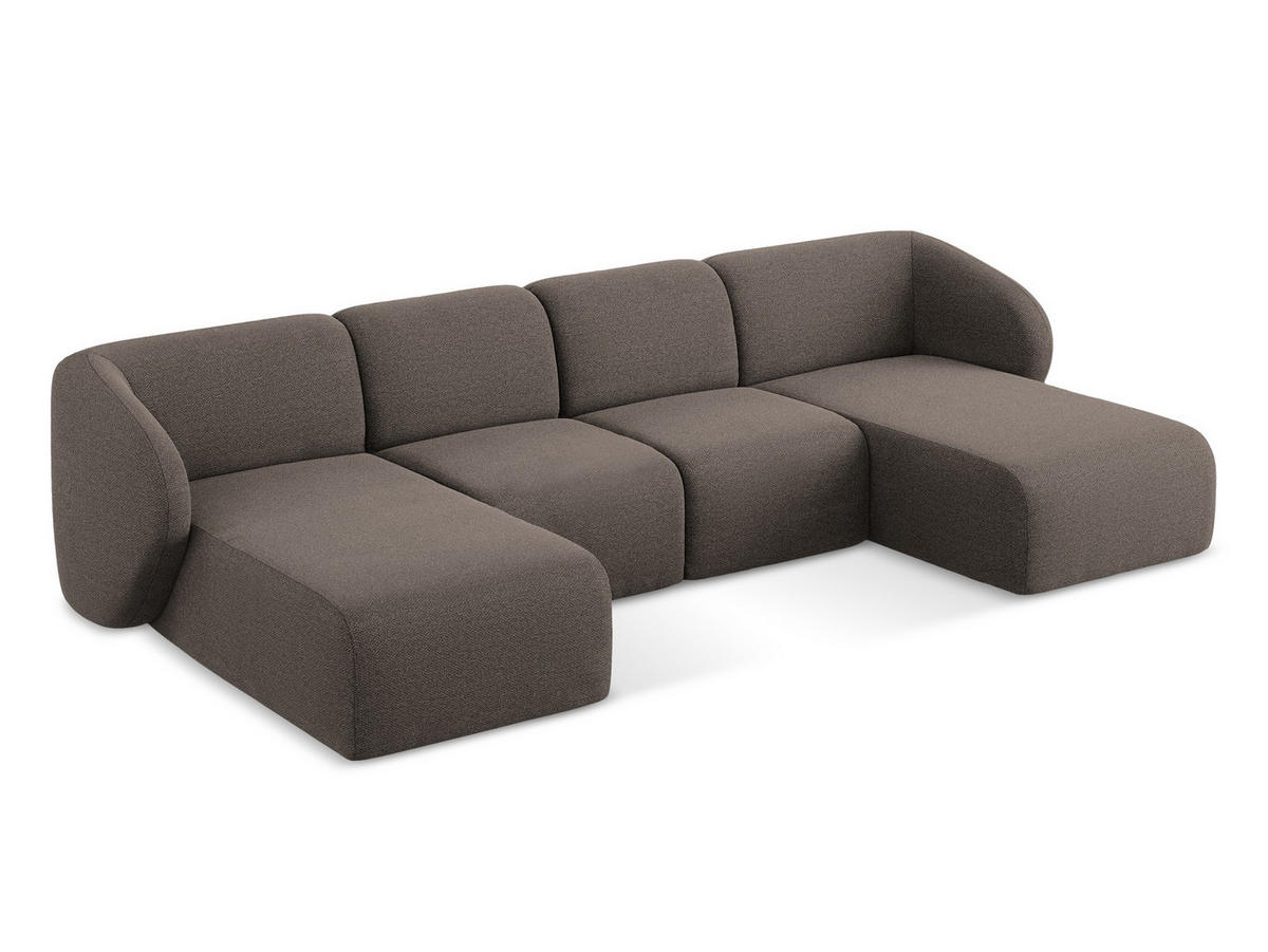 WOHNLANDSCHAFT Bouclé Stoff Braun - Schwarz/Mokka, Holzwerkstoff/Kunststoff (370/74/170cm) - Makamii