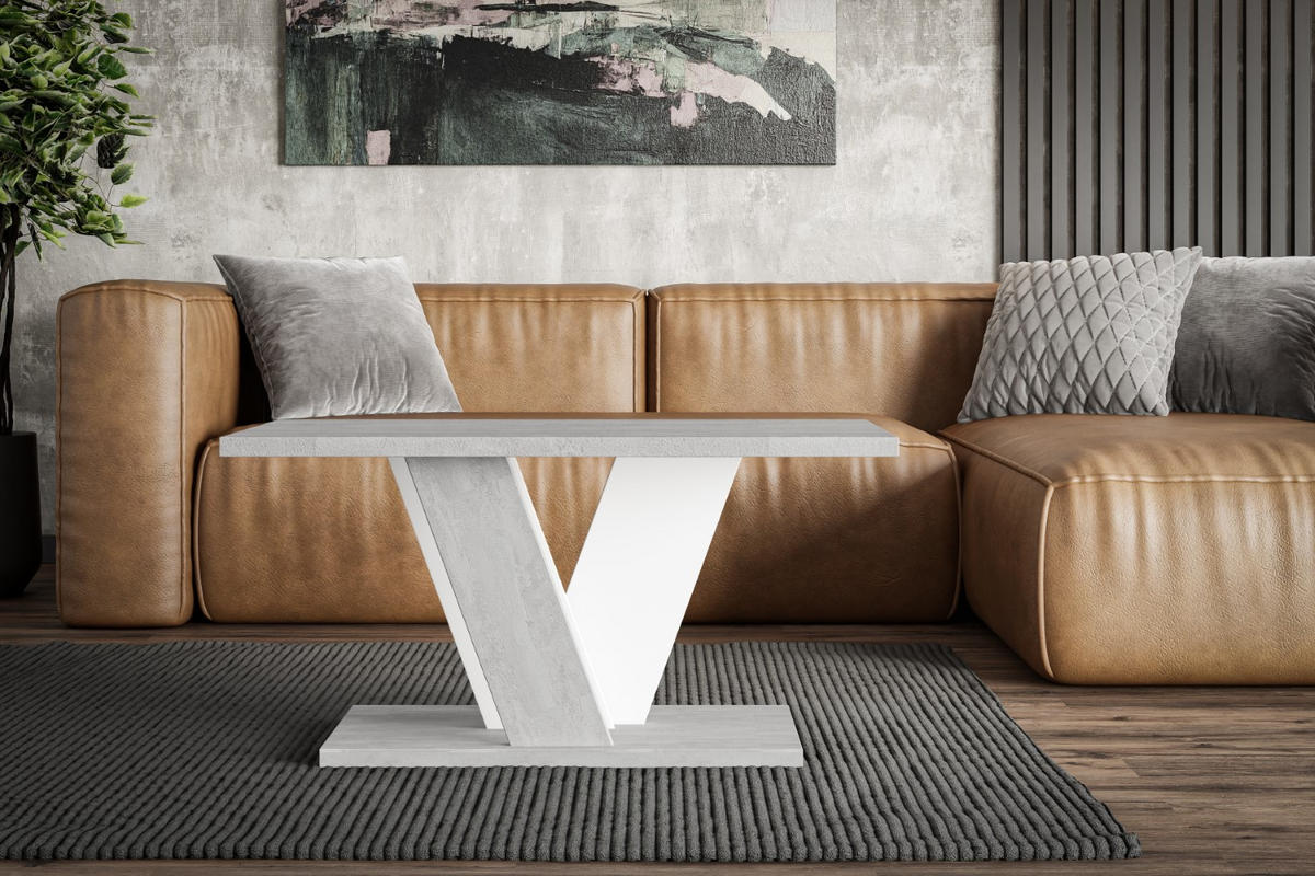 KAFFEETISCH 110x70x60 cm - Betonoptik K350 / Weiß - INEY - Weiß, Holzwerkstoff (110/70/60cm) - ALTDECOR