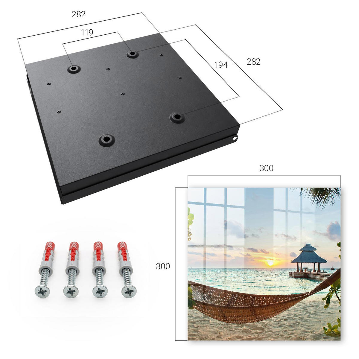 SCHLÜSSELBOX Schwarz 30x30 cm- Türöffnung nach rechts - Strandentspannung - Blau, Metall (30/30/5cm) - TULUP
