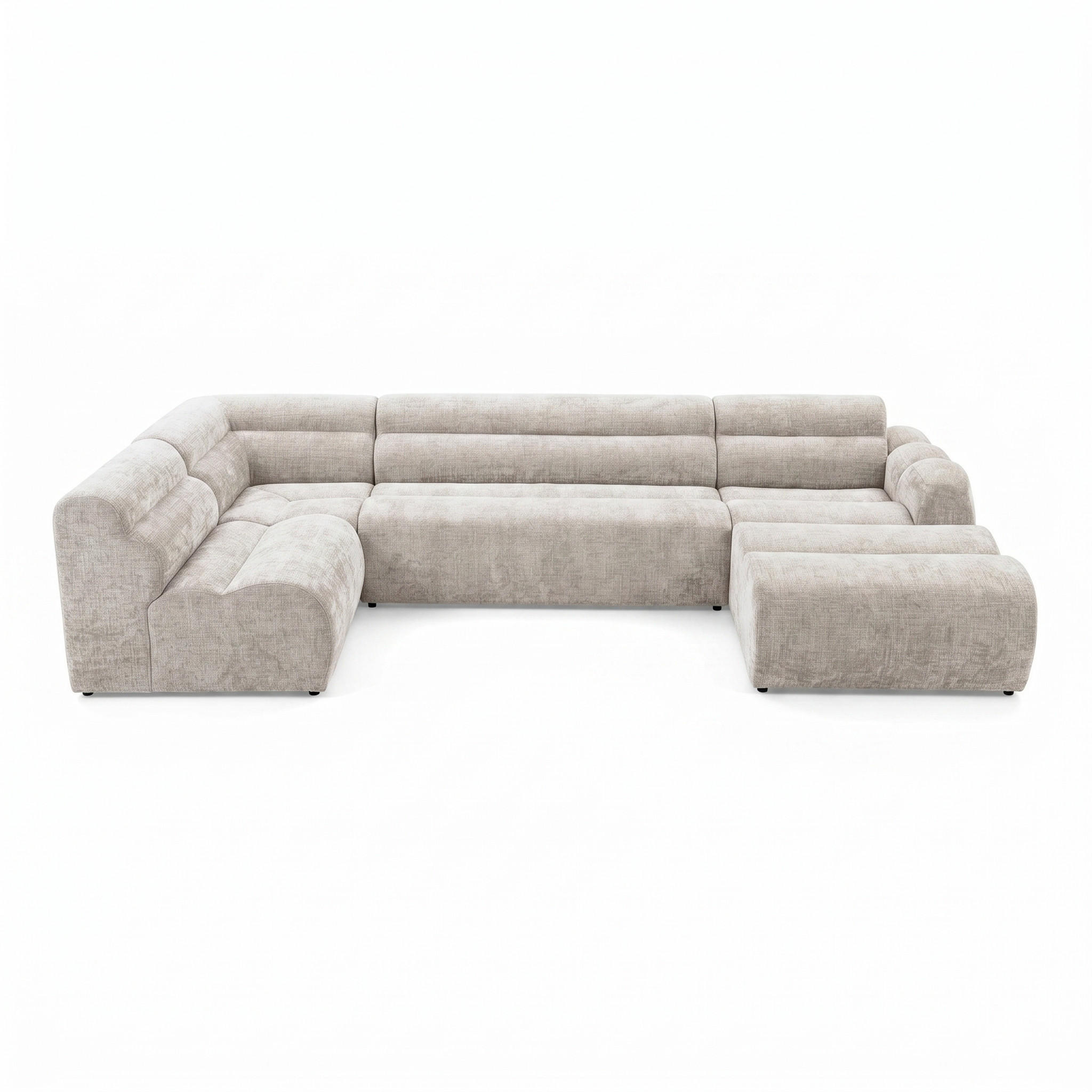 6-SITZER modulares Wohnlandschaft U XXL VEER SET 5 Links, 368 x 175 cm, Chenille Webstoff Creme - Creme/Schwarz, Holz/Kunststoff (368/75/175cm) - Muffo