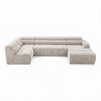 6-SITZER modulares Wohnlandschaft U XXL VEER SET 5 Links, 368 x 175 cm, Chenille Webstoff Creme - Creme/Schwarz, Holz/Kunststoff (368/75/175cm) - Muffo