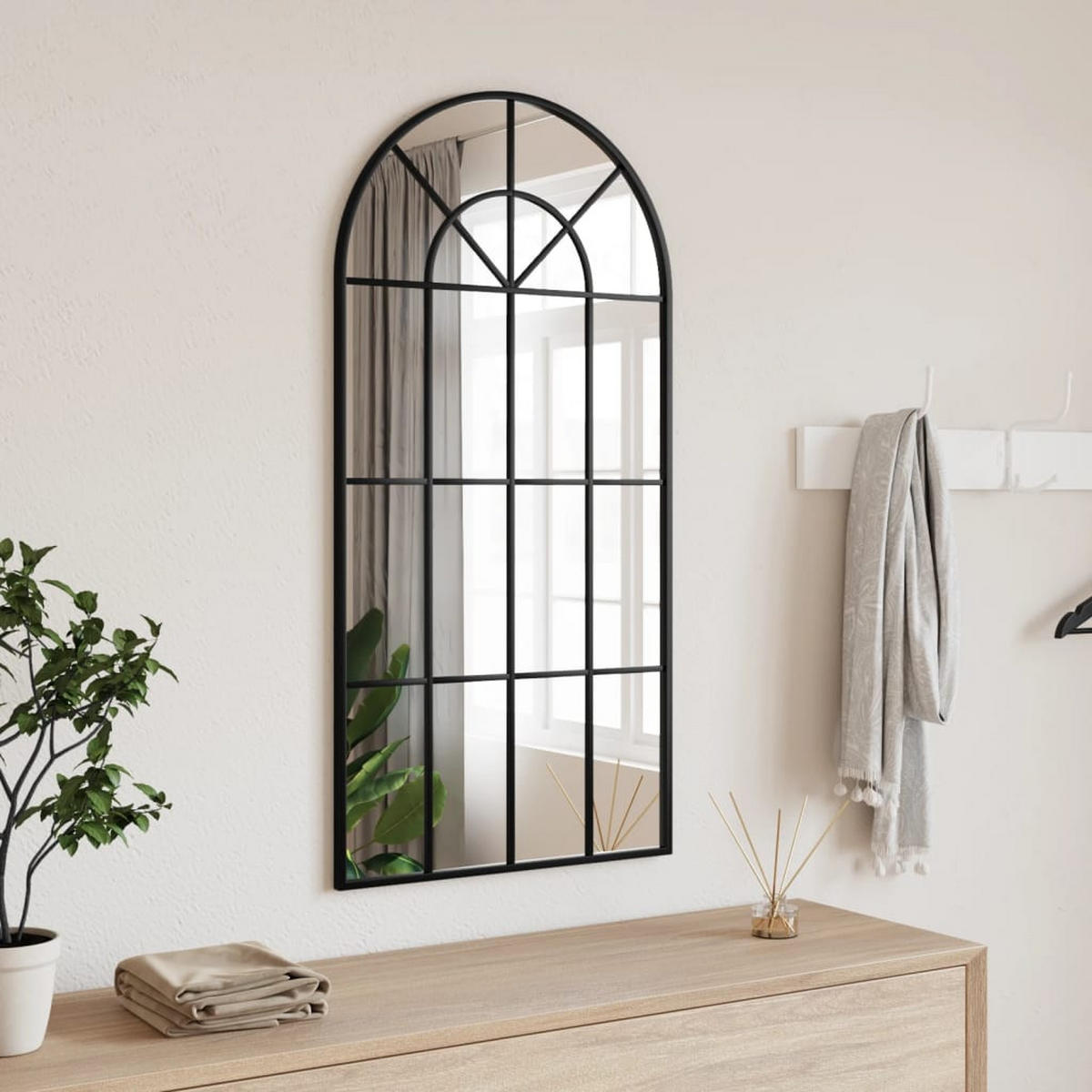 WANDSPIEGEL Schwarz 50/100 Cm Gewölbt Eisen - Schwarz, Metall (100/1.5/50cm) - vidaXL