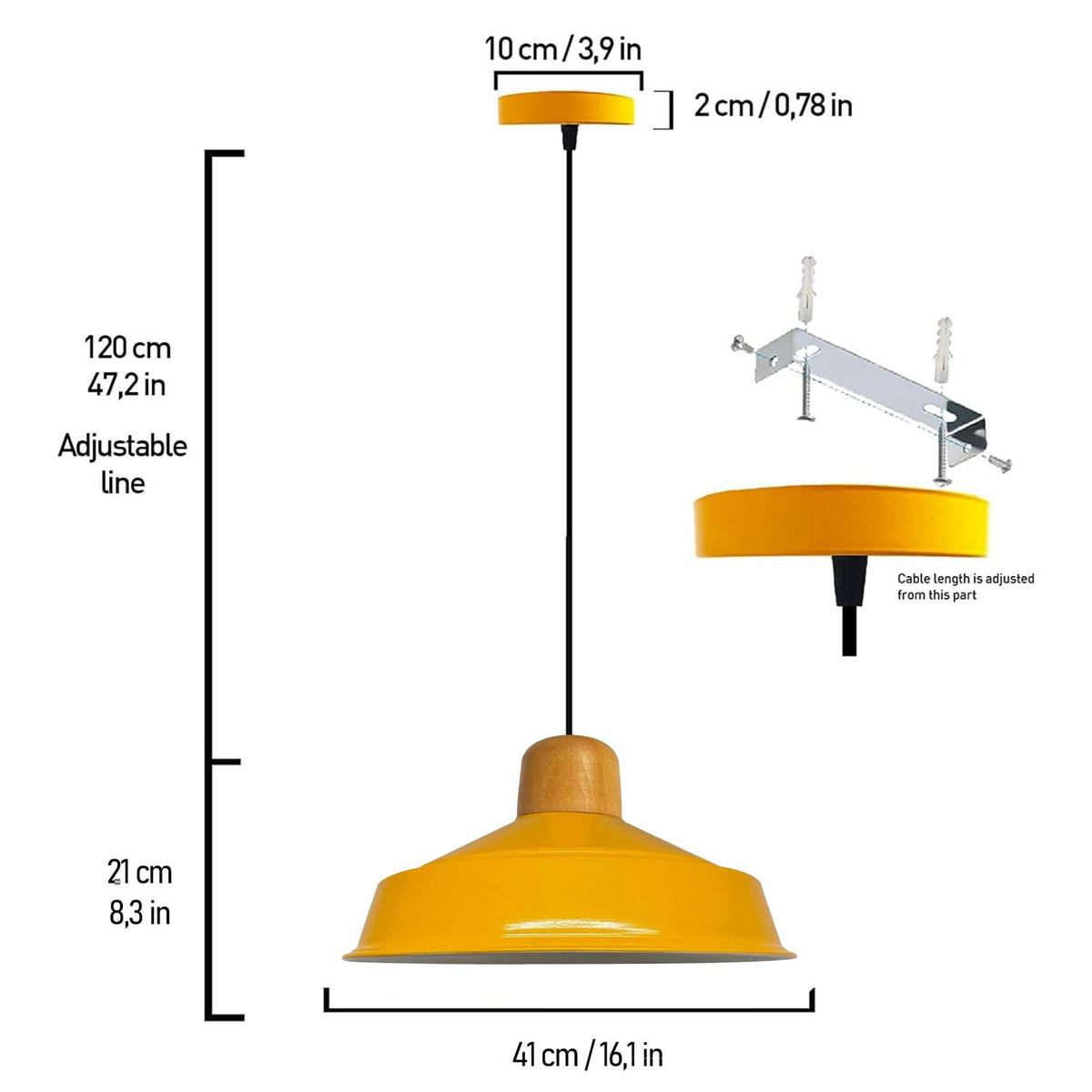 PENDELLEUCHTE Asletl 40/20 cm - Gelb, Holz/Metall (20/40/21cm) - Bamyum