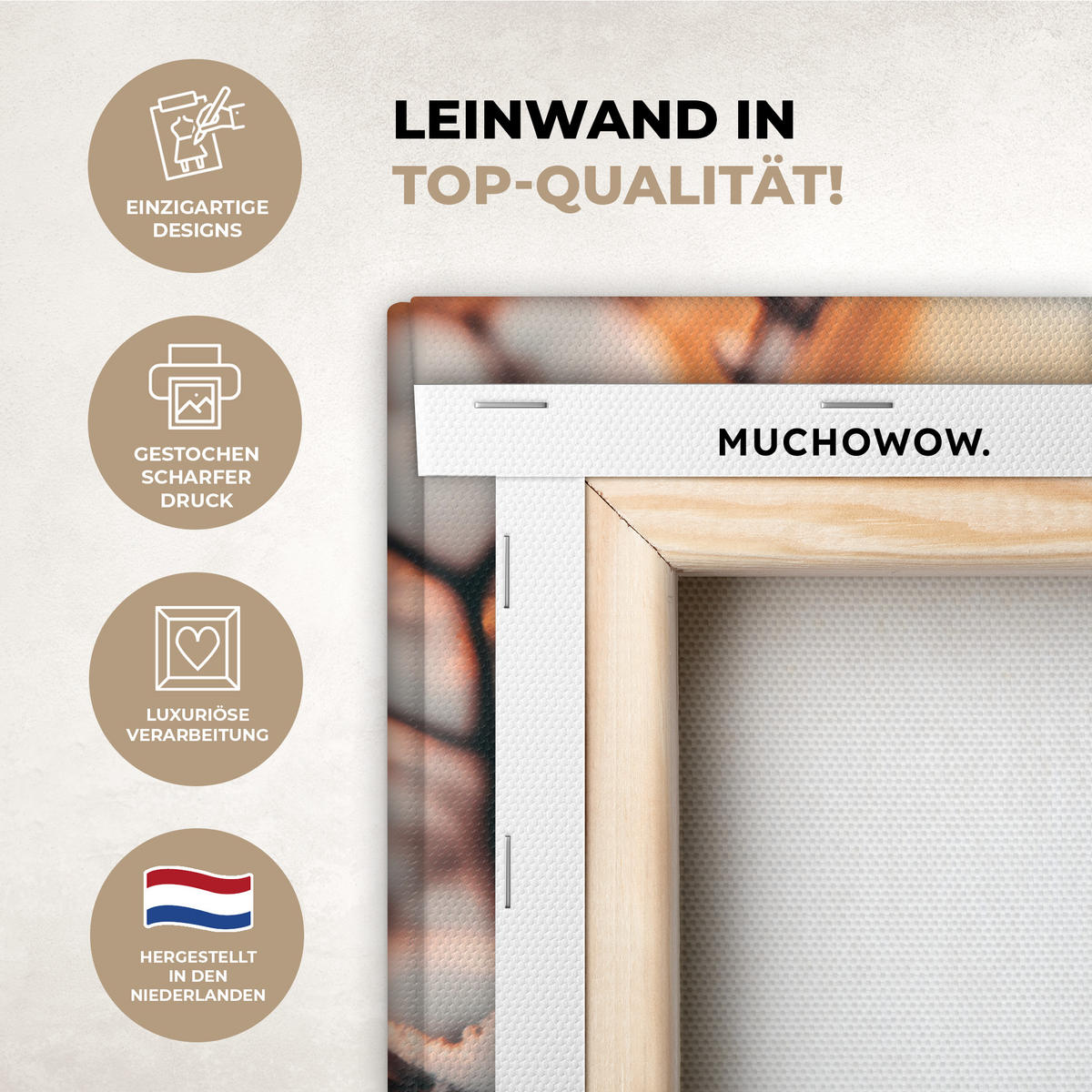 LEINWANDBILD Vogel - Zweig - Winter - Tiere - Schnee 40x30 cm - Bernsteinfarben, Textil (40/30cm) - MuchoWow