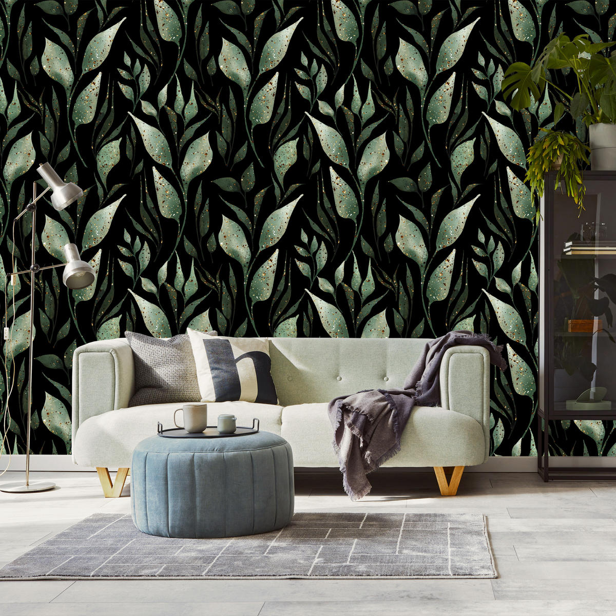 VLIESTAPETE Blätter und Zweige – Grün, Schwarz – 50x1000 cm - Schwarz/Grün, Papier (50/1000cm) - Muralo