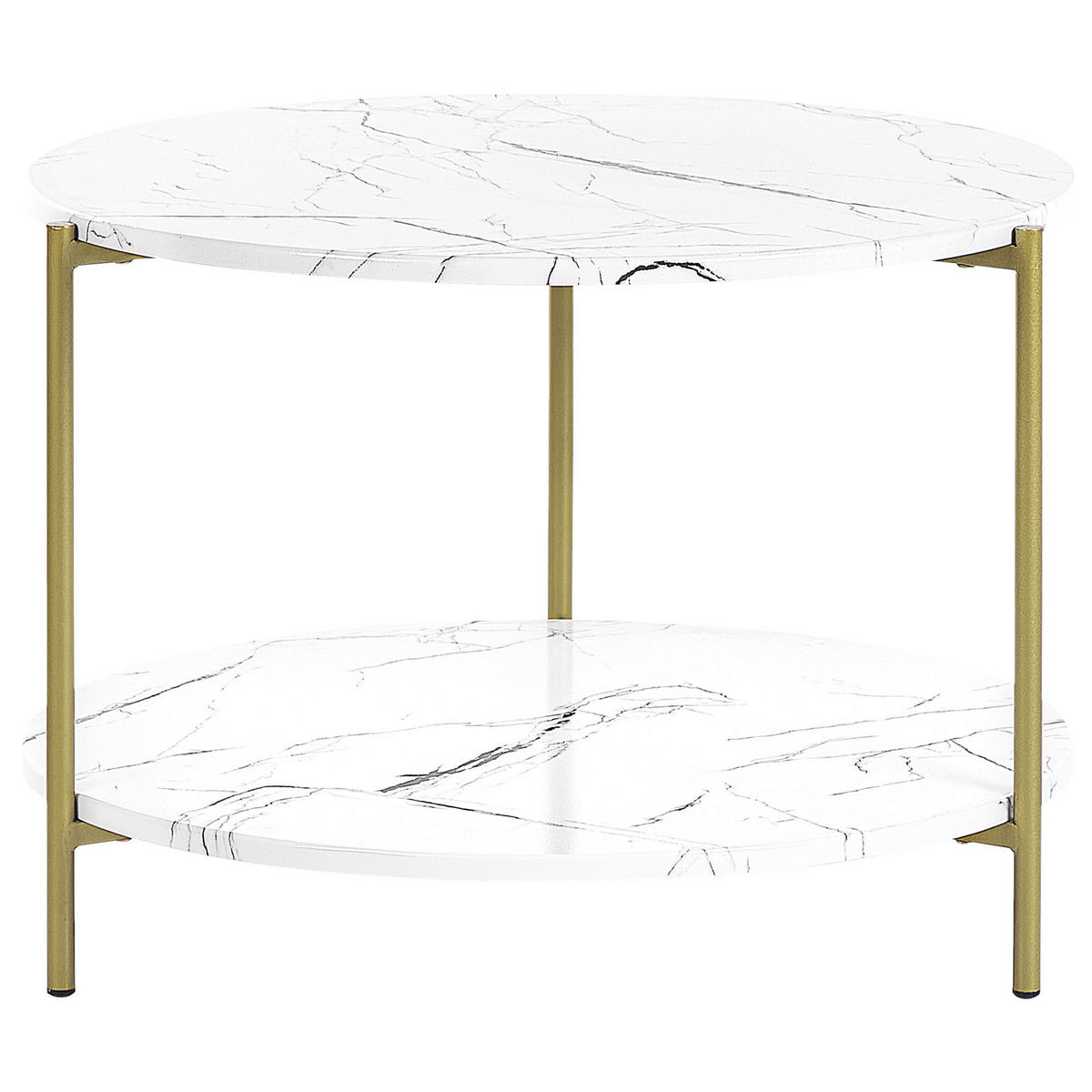 COUCHTISCH Marmor Optik weiß/gold 60 cm Reva - Goldfarben/Weiß, Holzwerkstoff (60/60/45cm) - Beliani