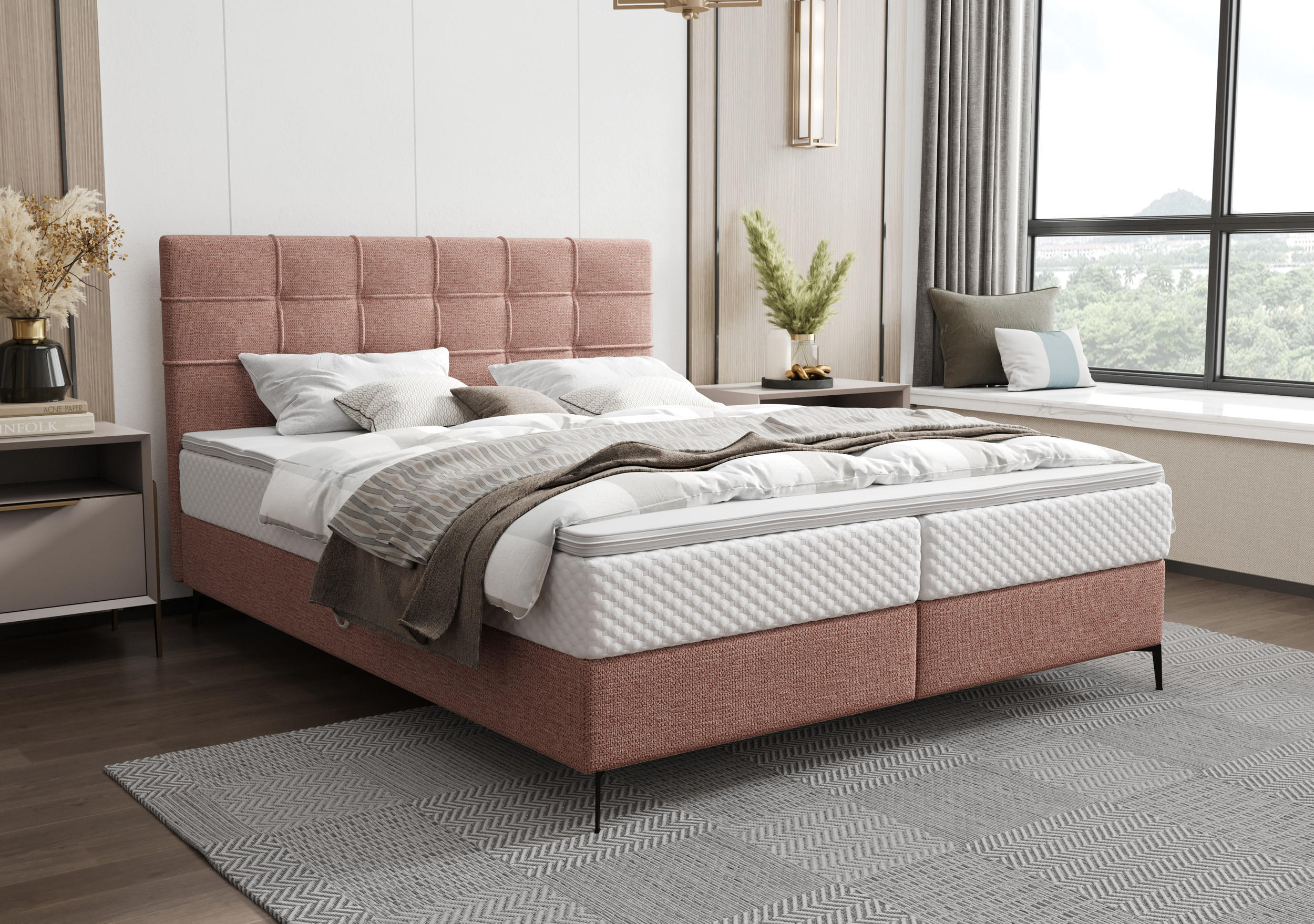 BOXBETT INAO 140x200 mit Matratze H3, Bonell und Topper ARAGON 62 - Pink, Textil (140/200cm) - Bedante